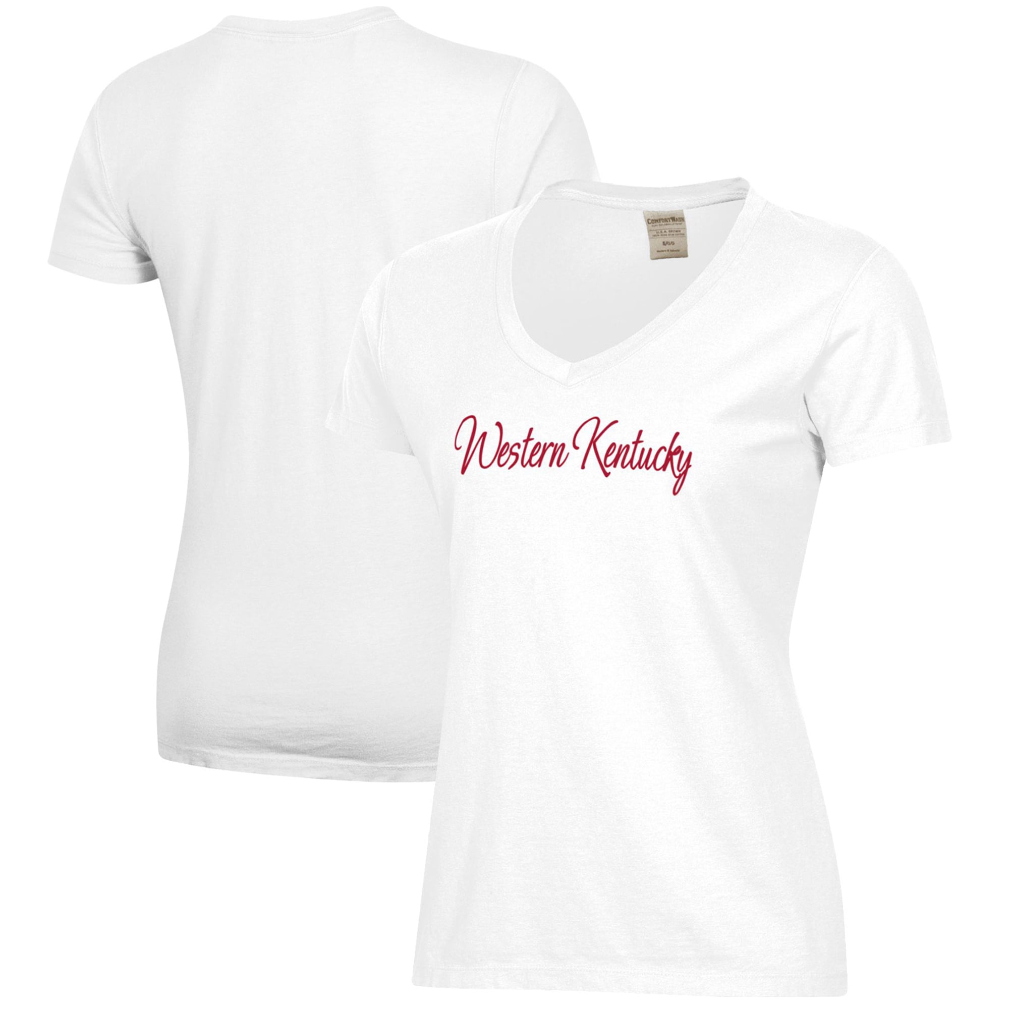 Women's White Western Kentucky Hilltoppers Script Logo Comfort Wash V-Neck T-Shirt