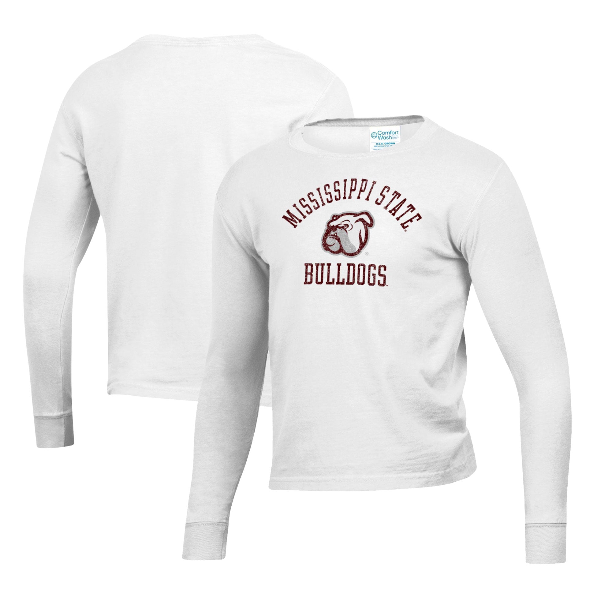 Youth  White Mississippi State Bulldogs Mascot Comfort Wash Long Sleeve T-Shirt
