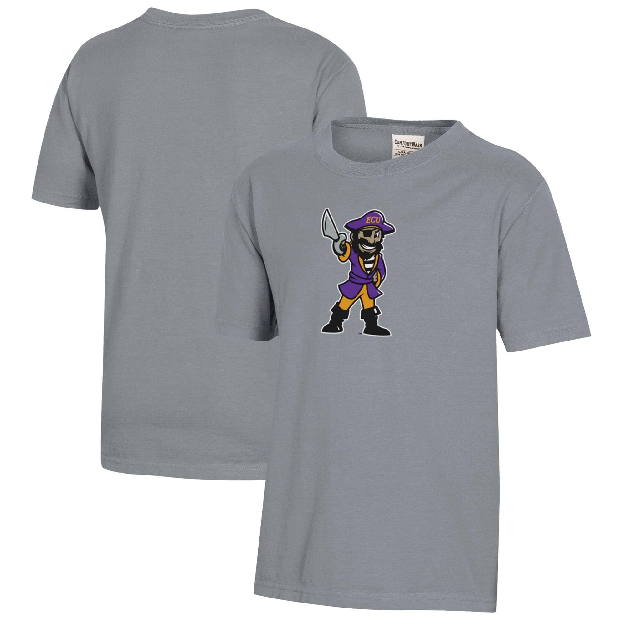 Youth  Gray ECU Pirates Logo Comfort Wash T-Shirt