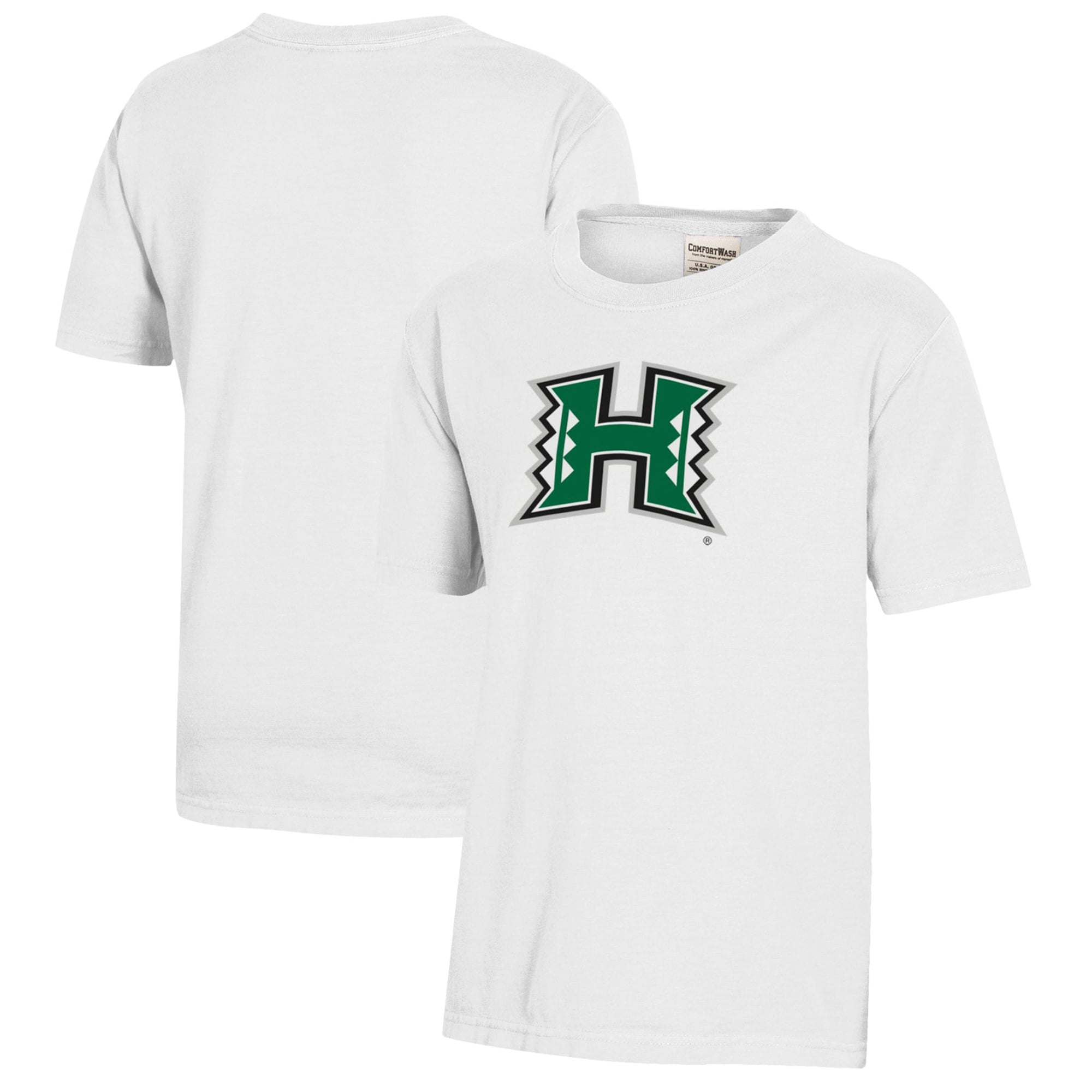 Youth  White Hawaii Rainbow Warriors Logo Comfort Wash T-Shirt