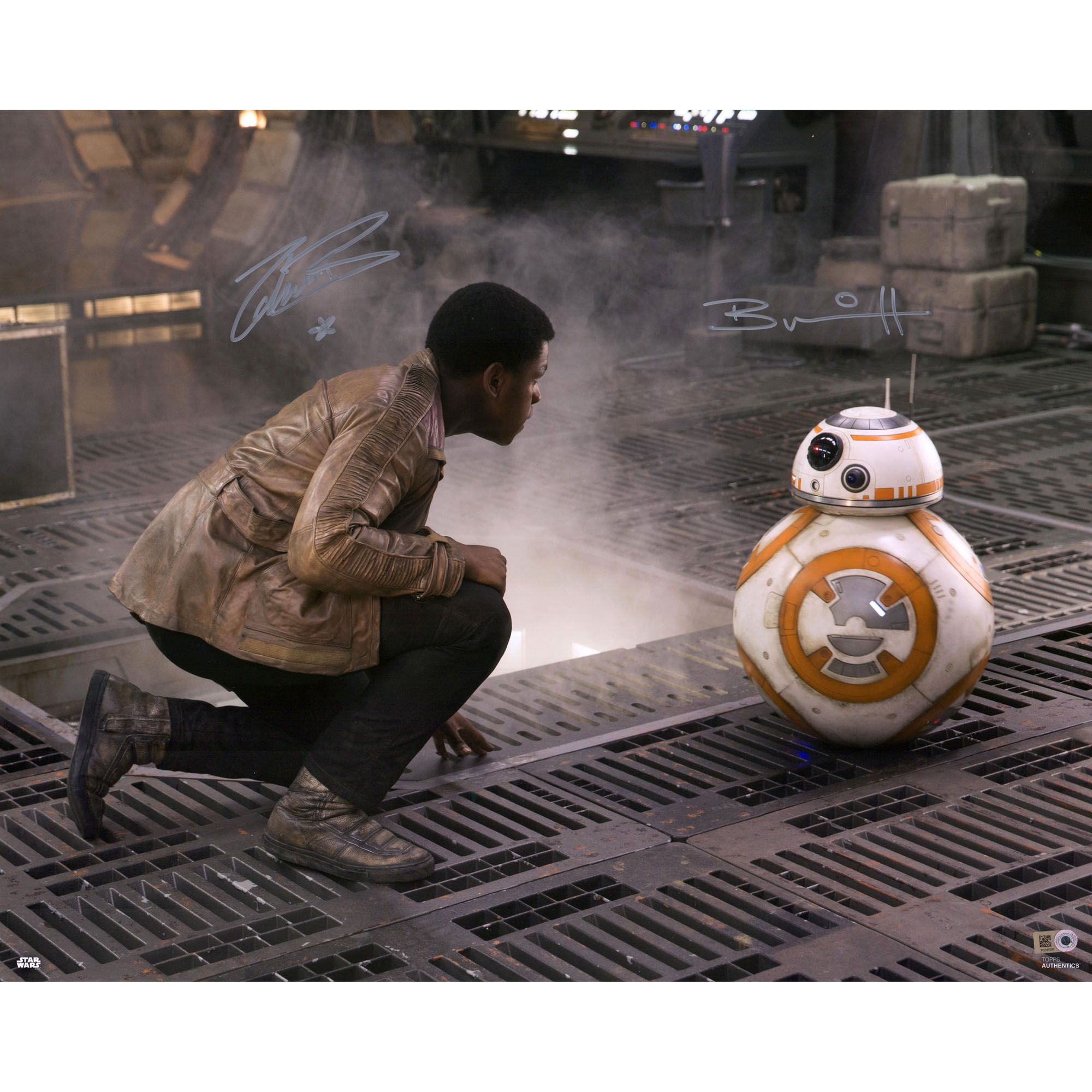 Brian Herring & John Boyega Star Wars Autographed 16" x 20" Finn & BB-8 Photograph - Topps Authentic
