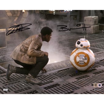 Brian Herring & John Boyega Star Wars Autographed 8" x 10" Finn & BB-8 Photograph Signed in Black - Topps Authentic