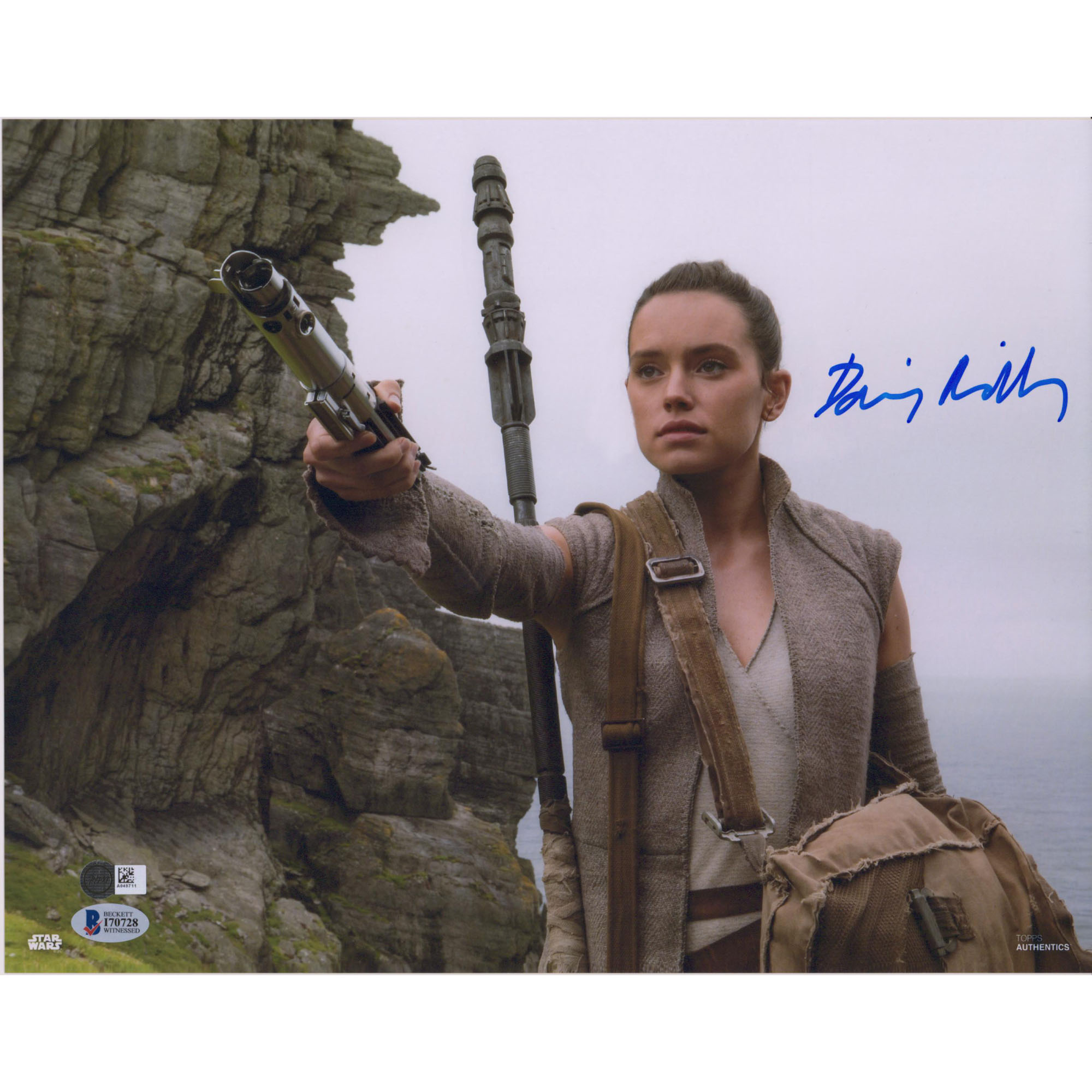 Daisy Ridley Star Wars: The Force Awakens Autographed 12" x 18" Holding Light Saber Photograph - BAS
