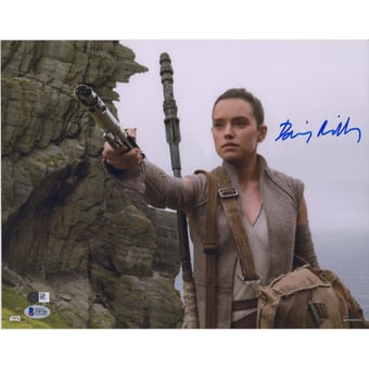 Daisy Ridley Star Wars: The Force Awakens Autographed 12" x 18" Holding Light Saber Photograph - BAS