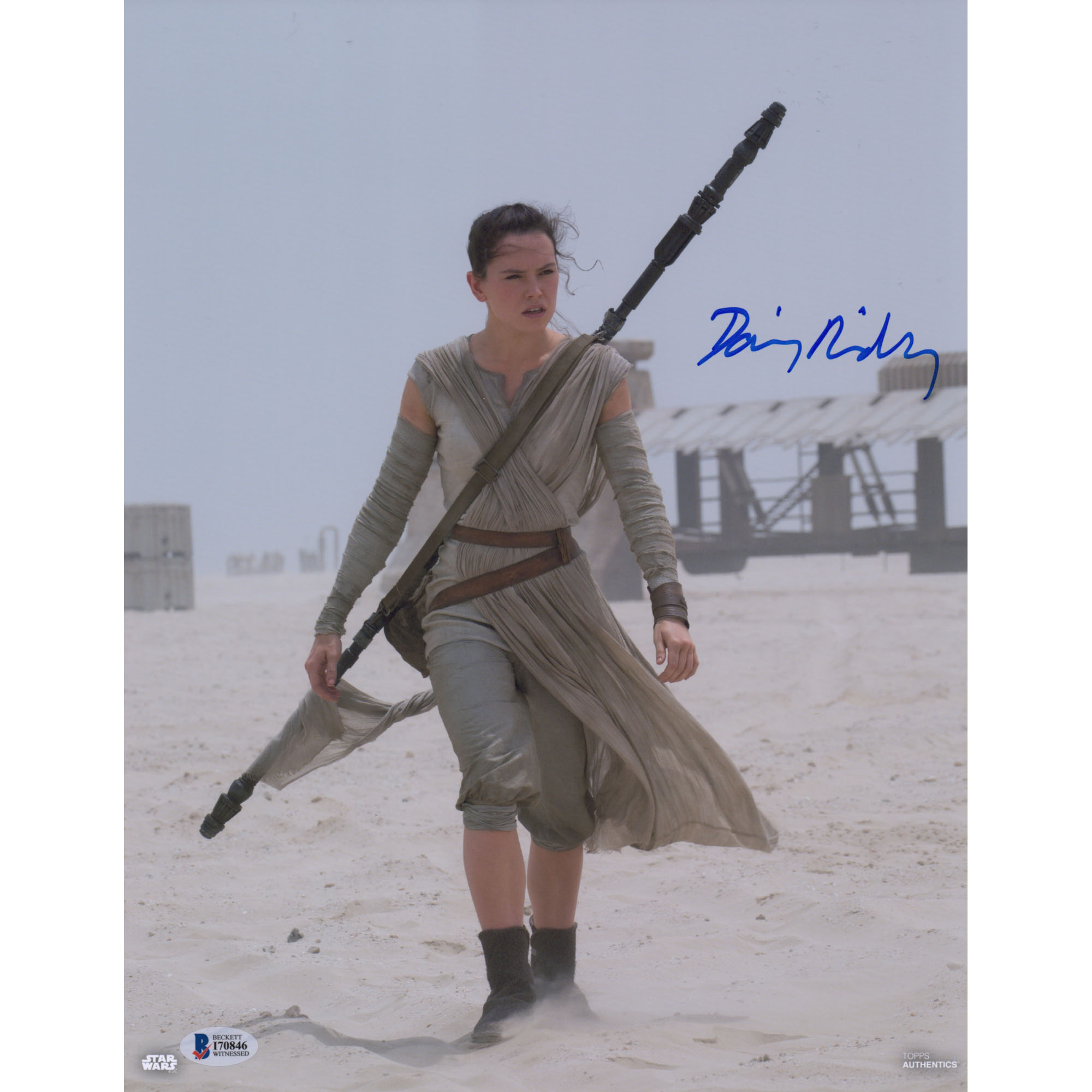 Daisy Ridley Star Wars Autographed 11" x 14" The Force Awakens on Jakku Planet Photograph - Beckett