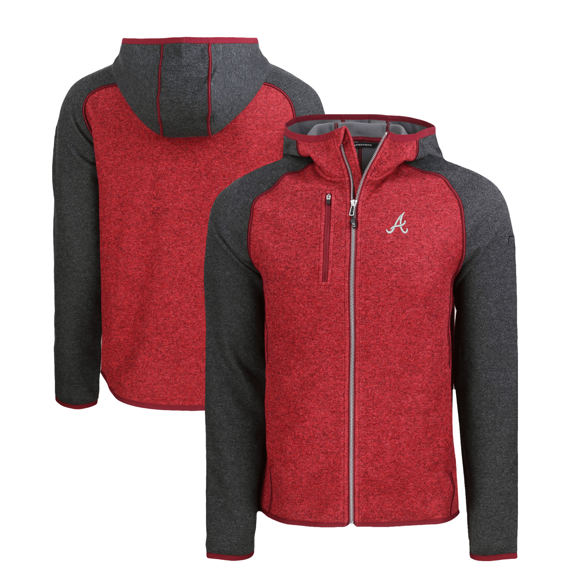 Men’s Cutter & Buck Heather Charcoal/Red Atlanta Braves Mainsail Full-Zip Hooded Jacket Men’s Cutter & Buck Heather Charcoal/Red Atlanta Braves Mainsail Full-Zip Hooded Jacket