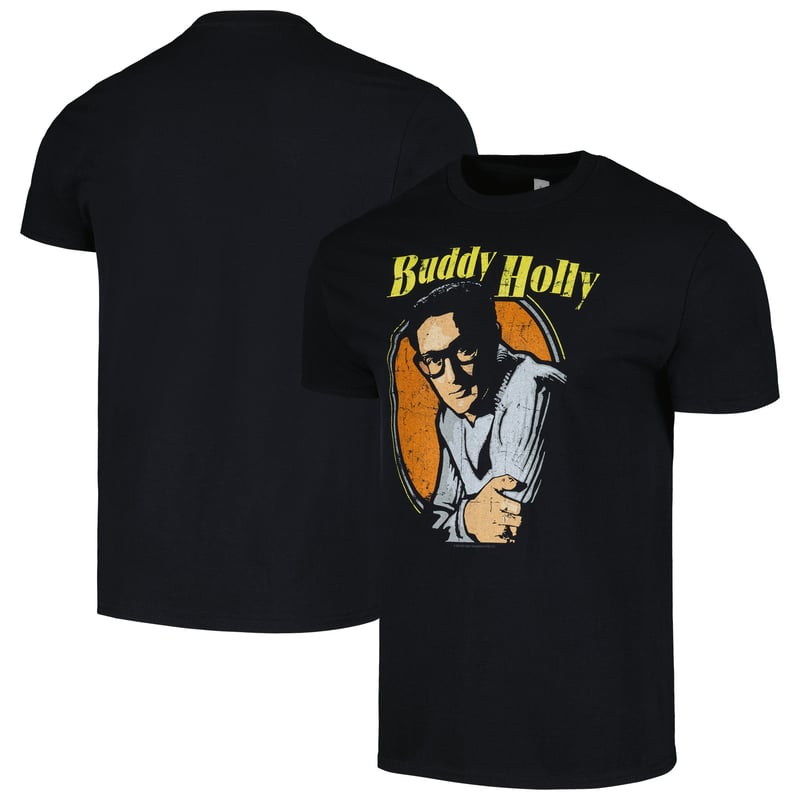 Unisex Black Buddy Holly Portrait T-Shirt