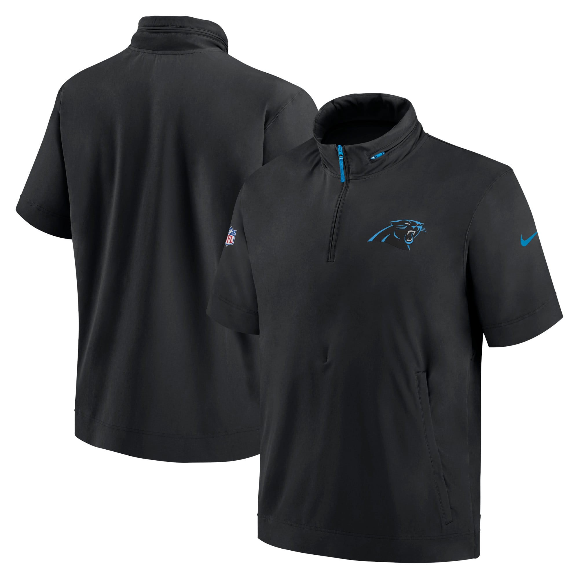 Men’s Nike Black Carolina Panthers 2024 Sideline Coach Short Sleeve Half-Zip Hoodie Jacket Men’s Nike Black Carolina Panthers 2024 Sideline Coach Short Sleeve Half-Zip Hoodie Jacket