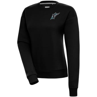 Women's Antigua  Black Florida Marlins Cooperstown Victory Crewneck Pullover Sweatshirt