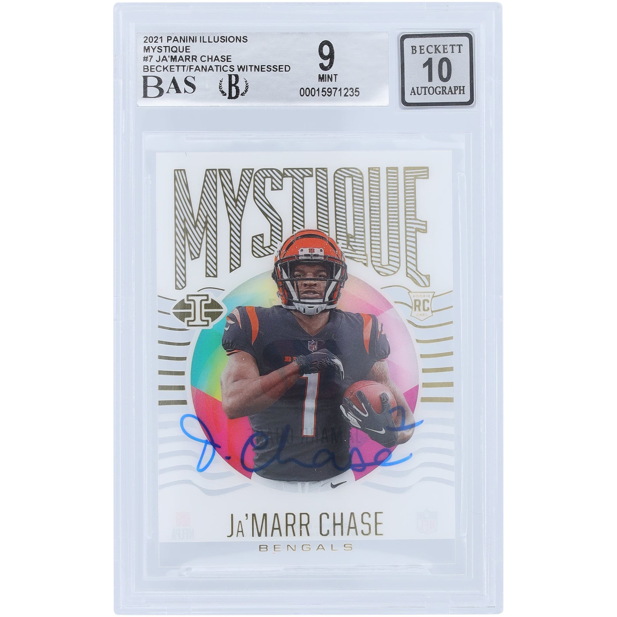 Ja’Marr Chase Cincinnati Bengals Autographed 2021 Panini Illusions Mystique #MY-7 Beckett Fanatics Witnessed Authenticated 9/10 Rookie Card Ja’Marr Chase Cincinnati Bengals Autographed 2021 Panini Illusions Mystique #MY-7 Beckett Fanatics Witnessed Authenticated 9/10 Rookie Card