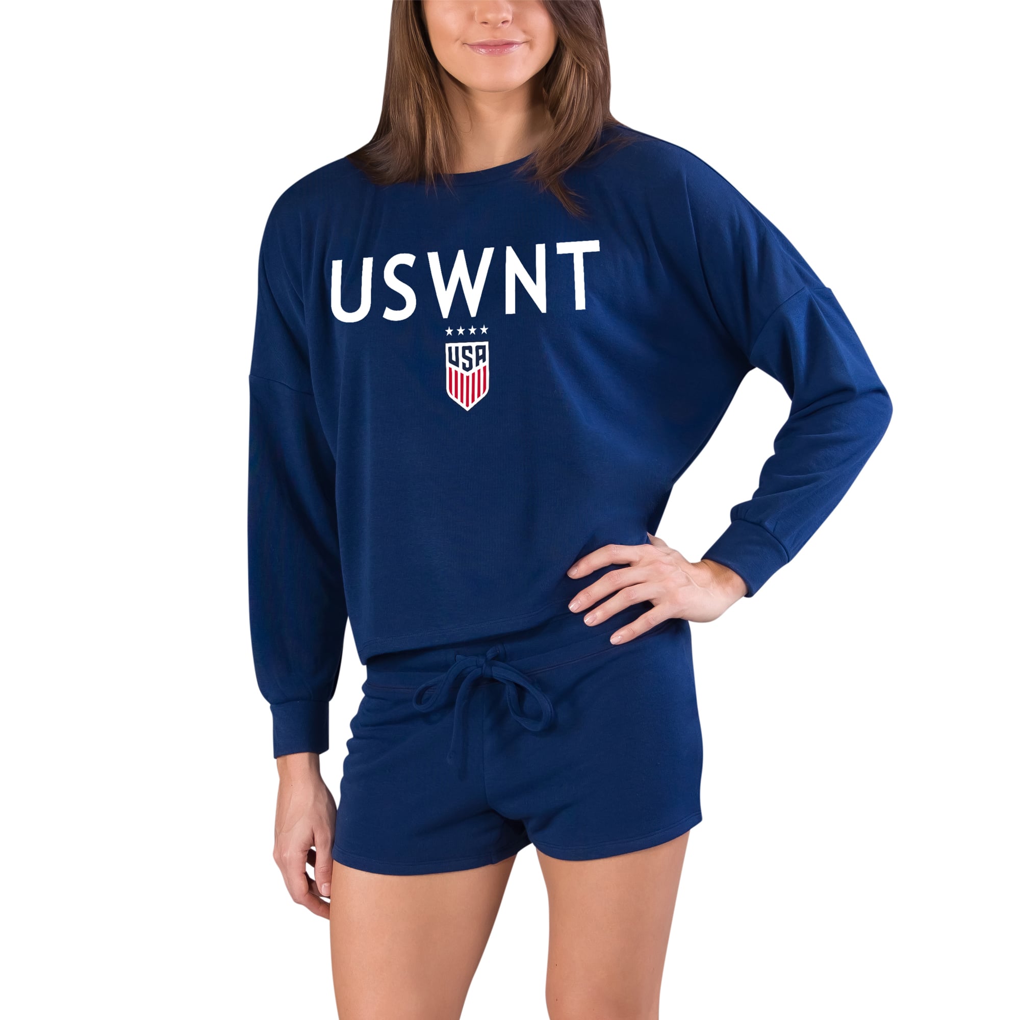Women's Concepts Sport Navy USWNT Gather Long Sleeve Top & Shorts Set