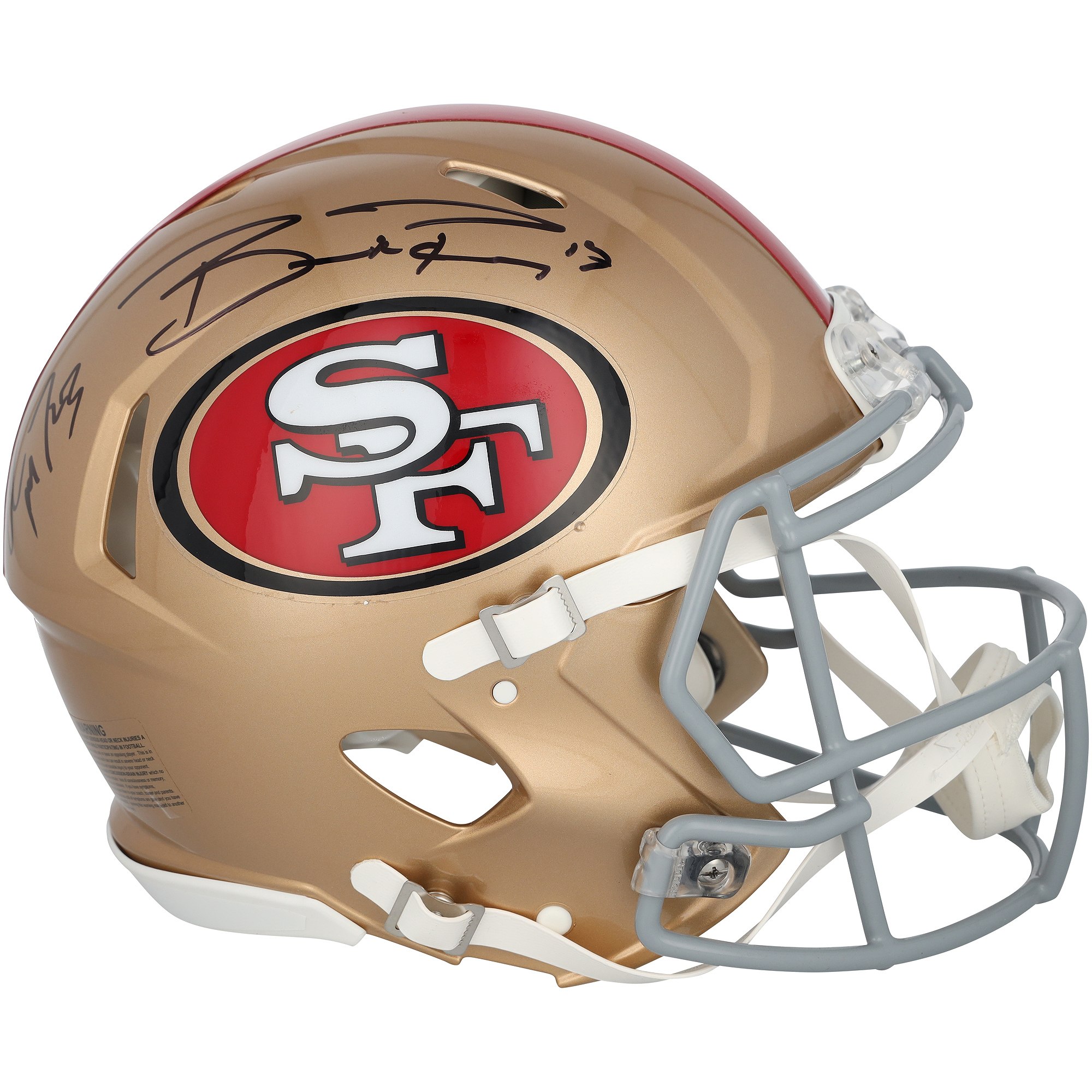 Brock Purdy & Christian McCaffrey San Francisco 49ers Autographed Riddell Speed Authentic Helmet