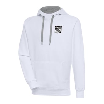 Men's Antigua  White New York Rangers Metallic Logo Victory Pullover Hoodie