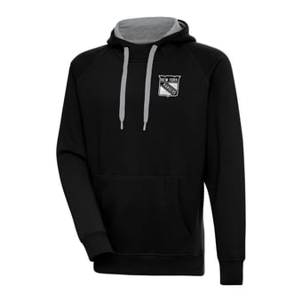Men's Antigua  Black New York Rangers Metallic Logo Victory Pullover Hoodie