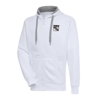 Men's Antigua  White New York Rangers Metallic Logo Victory Full-Zip Hoodie