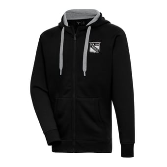 Men's Antigua  Black New York Rangers Metallic Logo Victory Full-Zip Hoodie