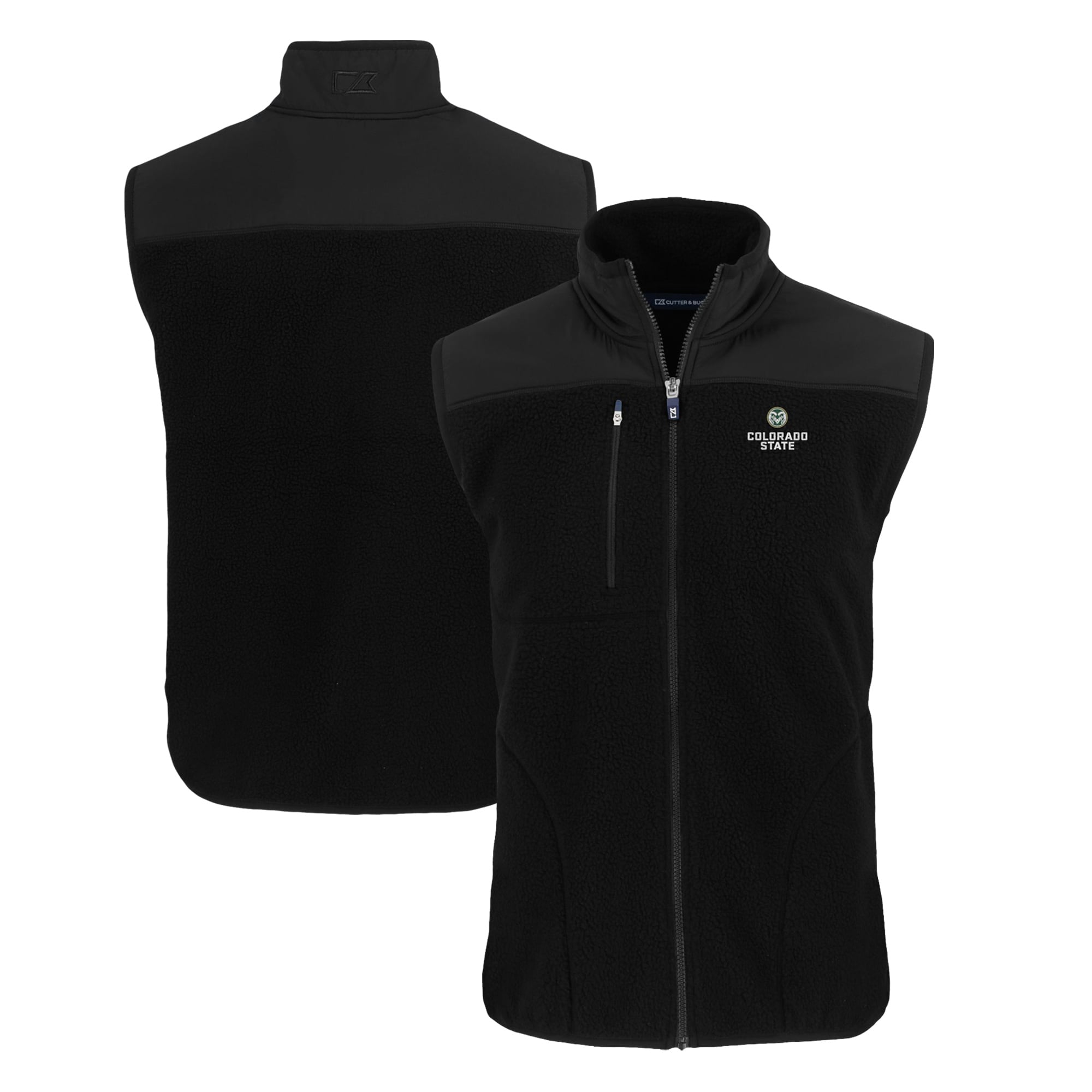 Men's Cutter & Buck  Black Colorado State Rams Cascade Eco Sherpa Fleece Full-Zip Vest