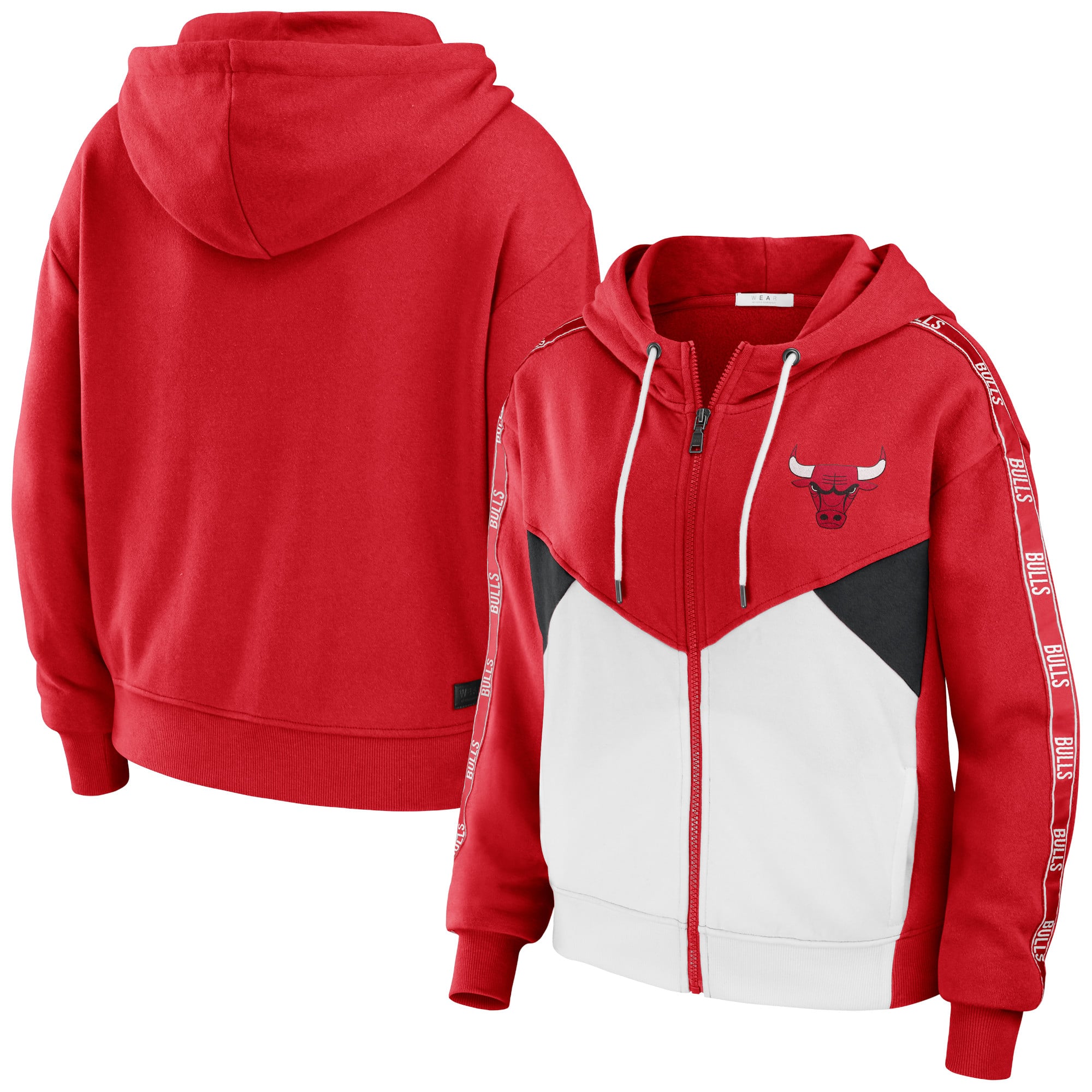 Women's WEAR by Erin Andrews Red Chicago Bulls Color-Block Full-Zip Hoodie