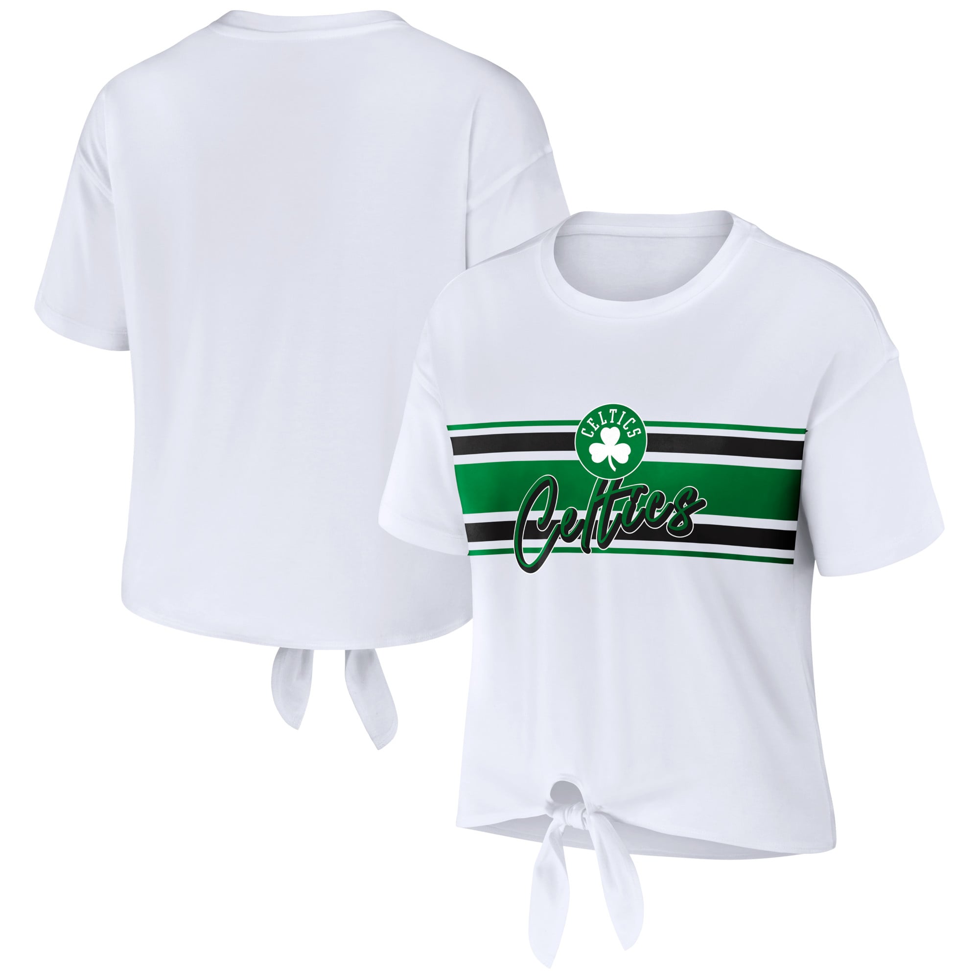 Women's WEAR by Erin Andrews White Boston Celtics Tie-Front T-Shirt