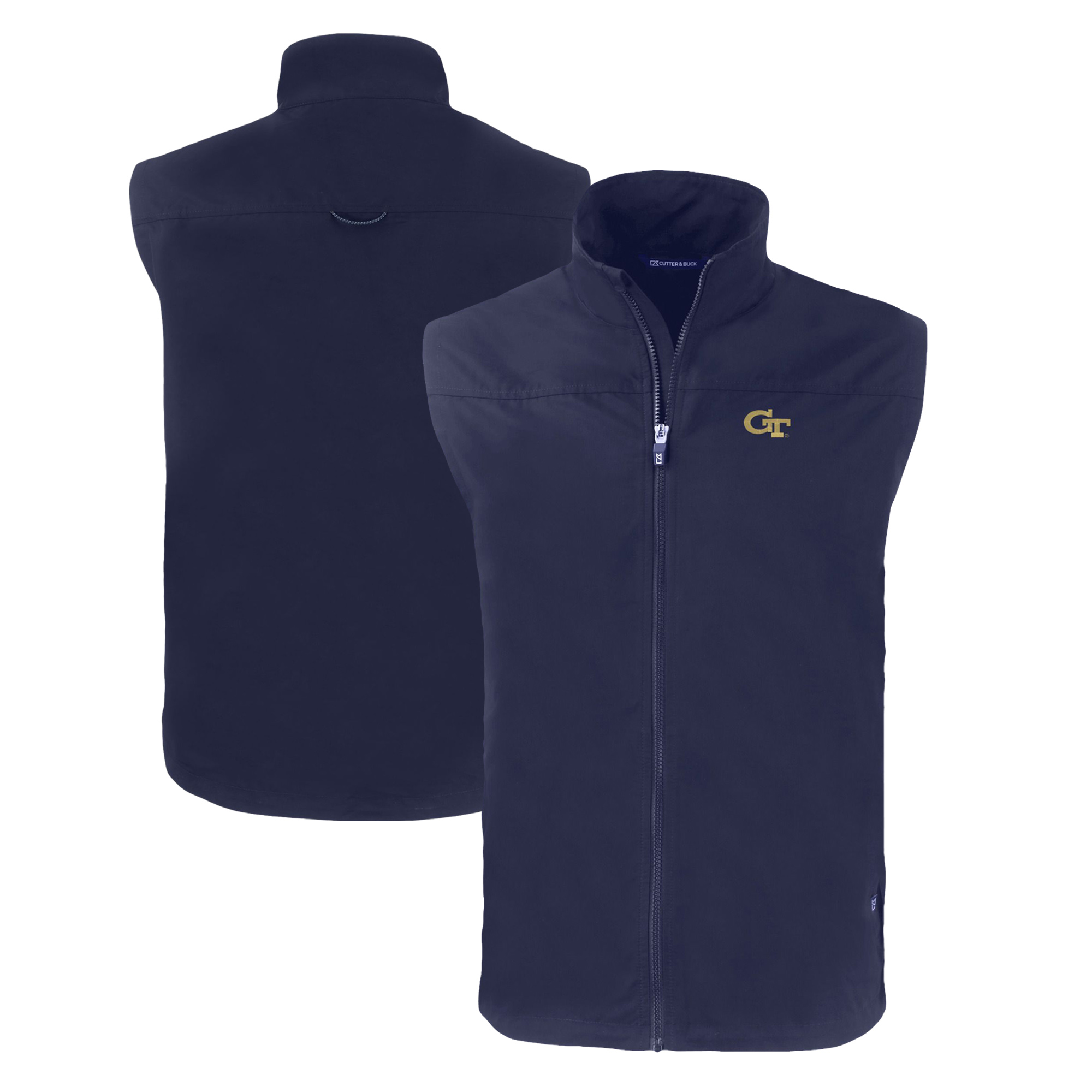Men's Cutter & Buck  Navy Georgia Tech Yellow Jackets Charter Eco Recycled Full-Zip Vest
