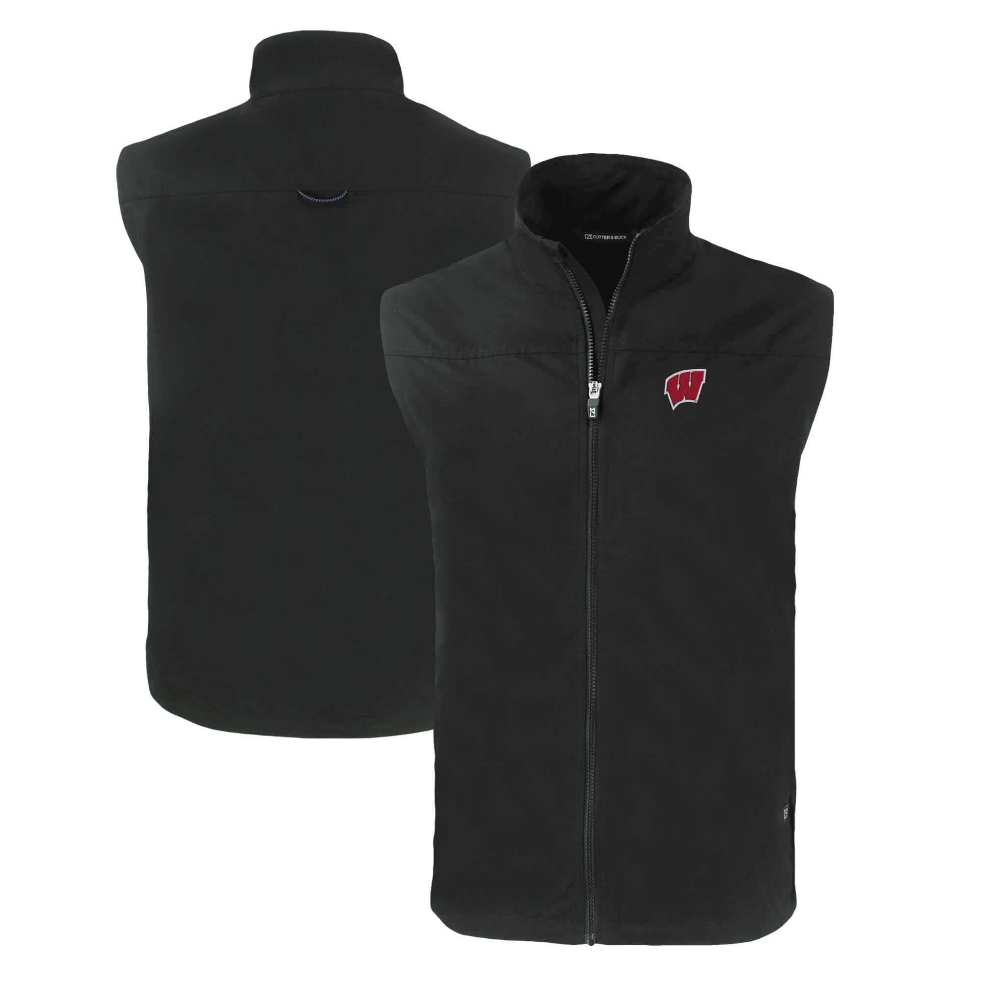 Men's Cutter & Buck Black Wisconsin Badgers Charter Eco Recycled Full-Zip Vest