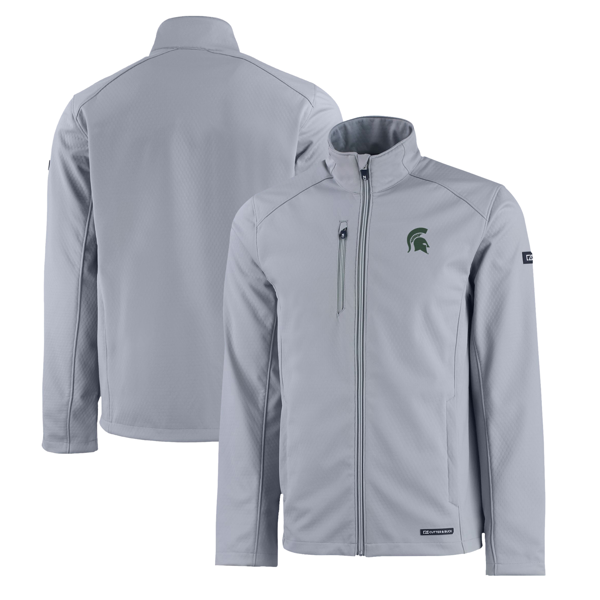 Men's Cutter & Buck  Gray Michigan State Spartans Evoke Eco Softshell Recycled Full-Zip Jacket