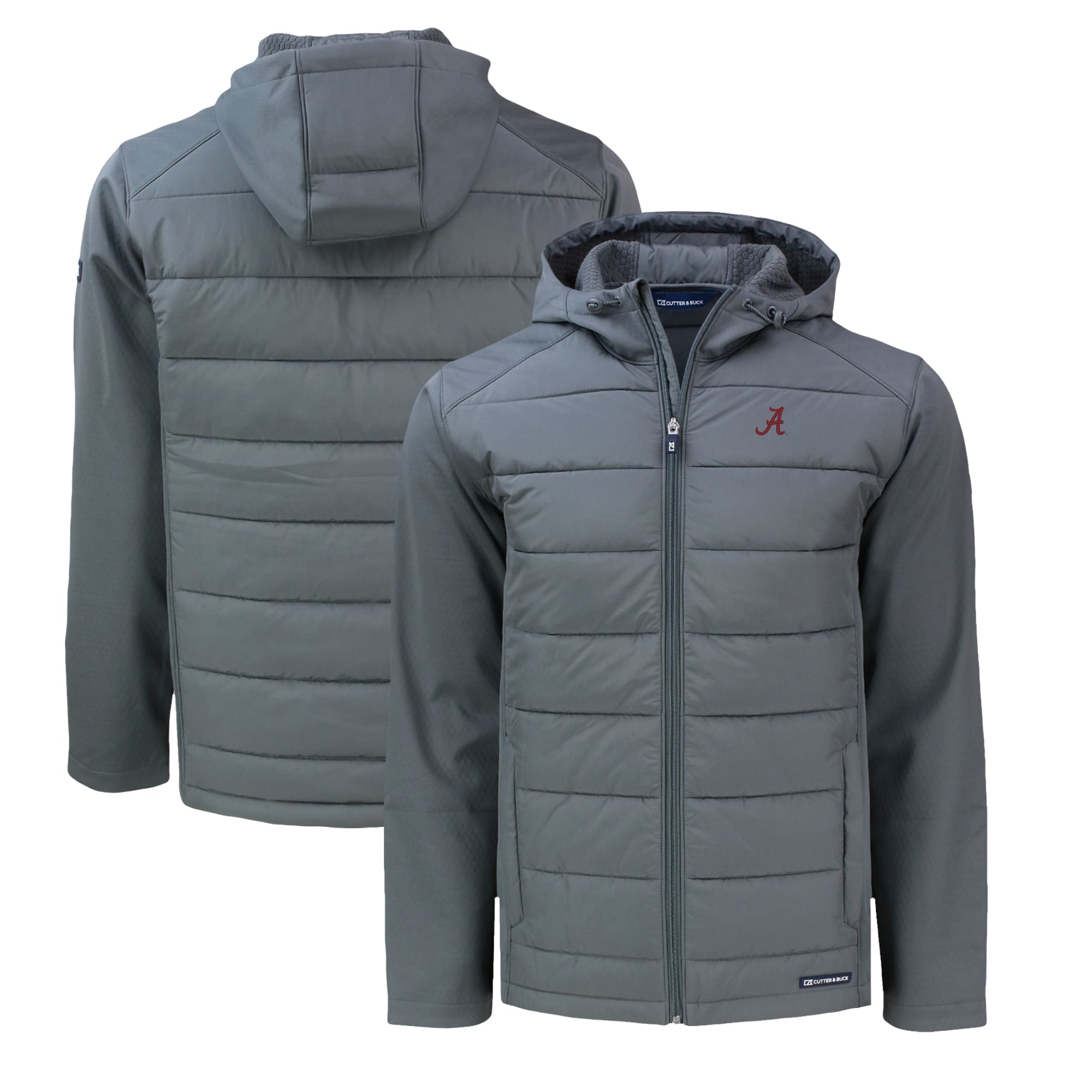 Men's Cutter & Buck  Gray Alabama Crimson Tide Evoke Hybrid Eco Softshell Recycled Full-Zip Hoodie