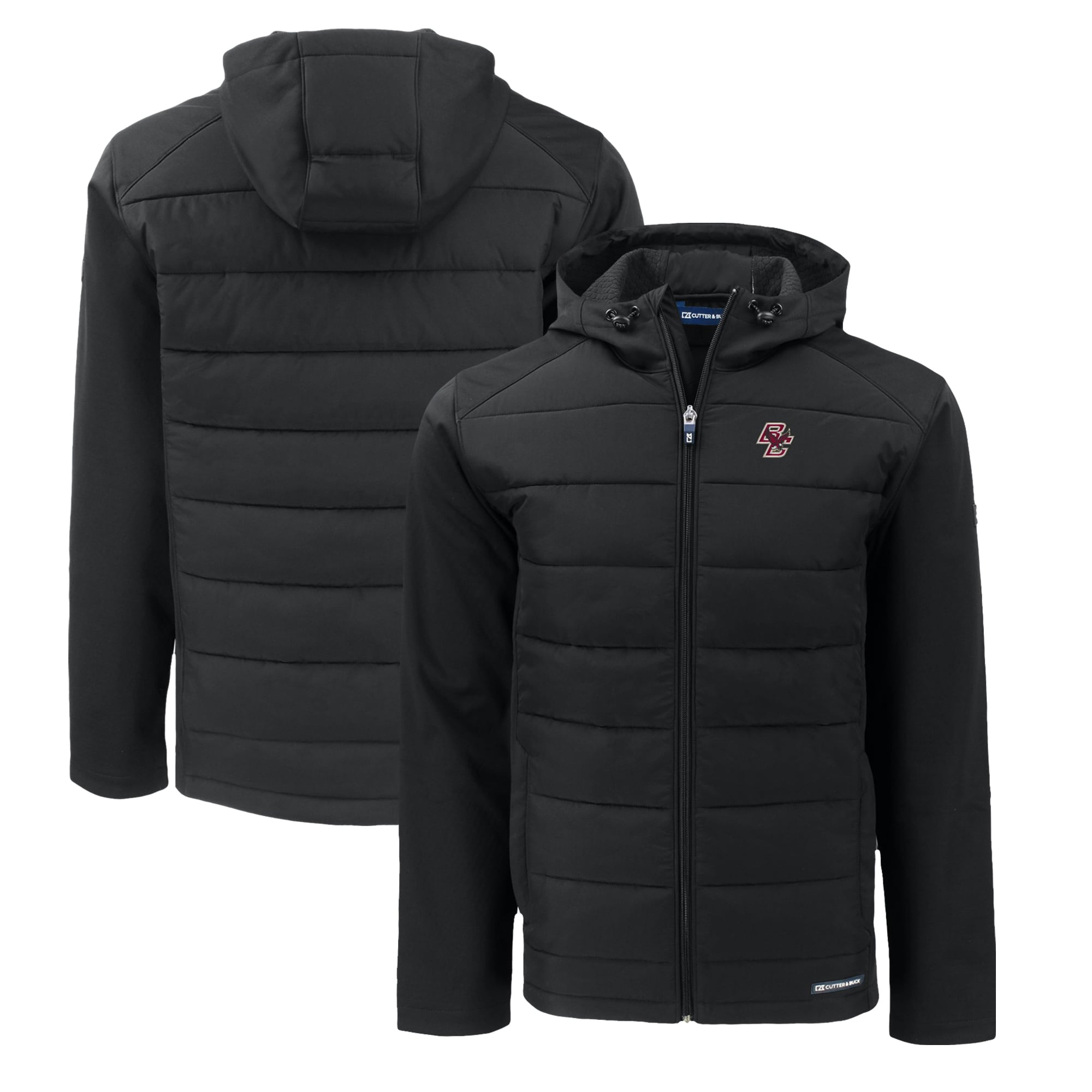 Men's Cutter & Buck  Black Boston College Eagles Evoke Hybrid Eco Softshell Recycled Full-Zip Hoodie