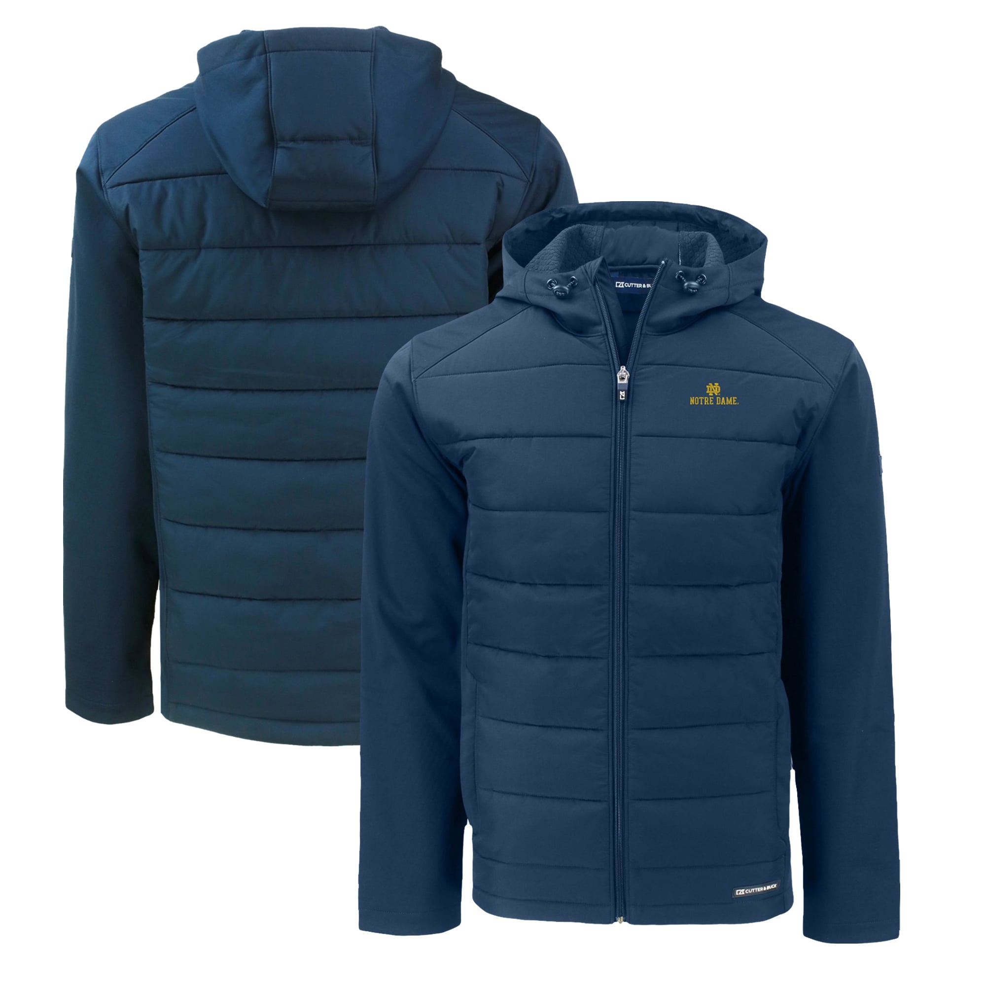 Men's Cutter & Buck  Navy Notre Dame Fighting Irish Evoke Hybrid Eco Softshell Recycled Full-Zip Hoodie Jacket