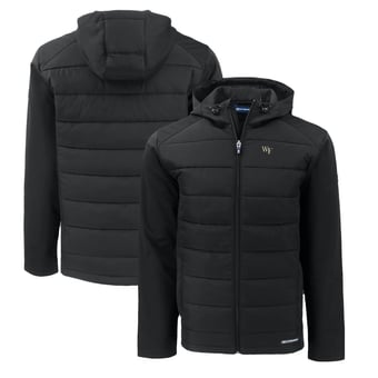 Men's Cutter & Buck  Black Wake Forest Demon Deacons Evoke Hybrid Eco Softshell Recycled Full-Zip Hoodie Jacket