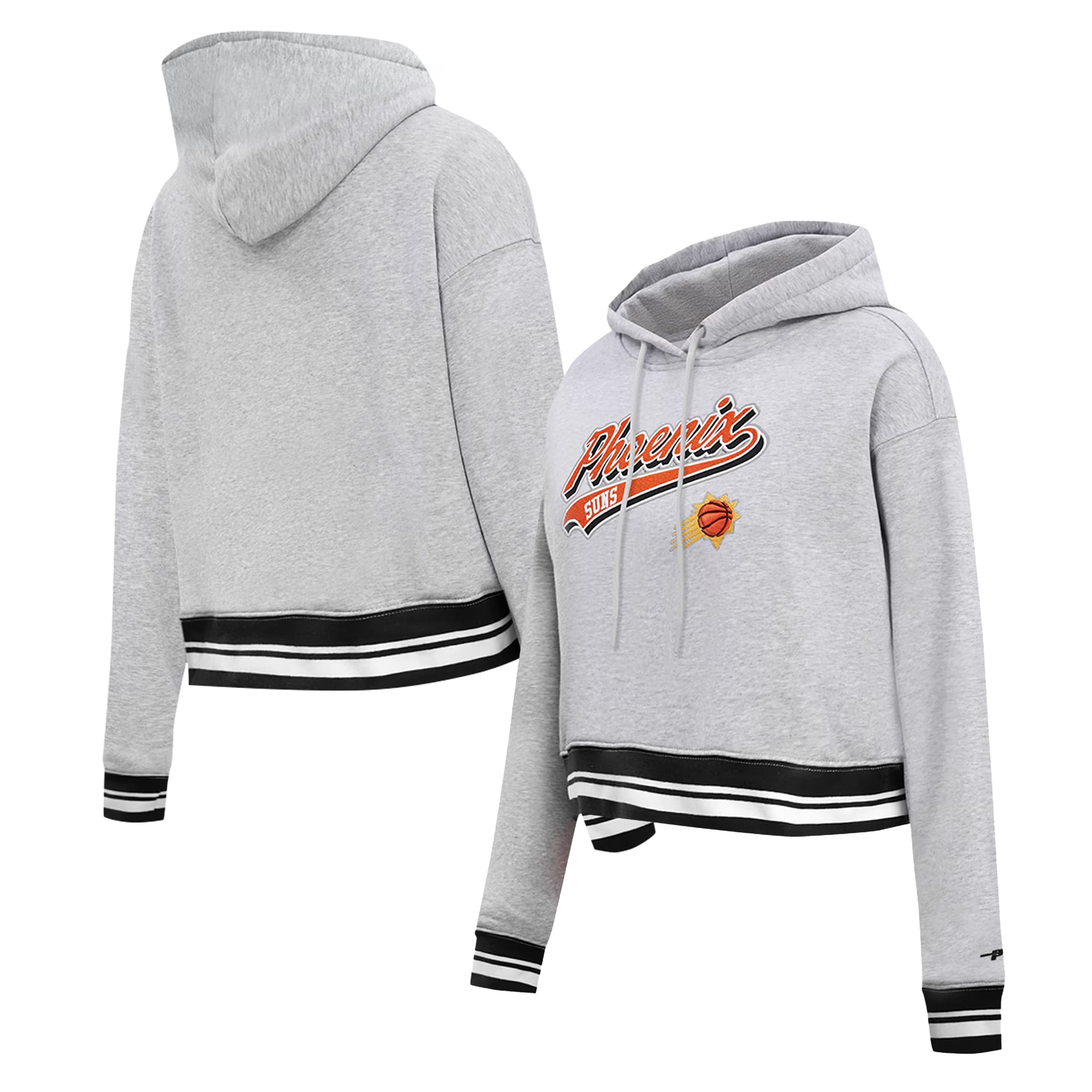 Women's Pro Standard Heather Gray Phoenix Suns Script Tail Cropped Pullover Hoodie