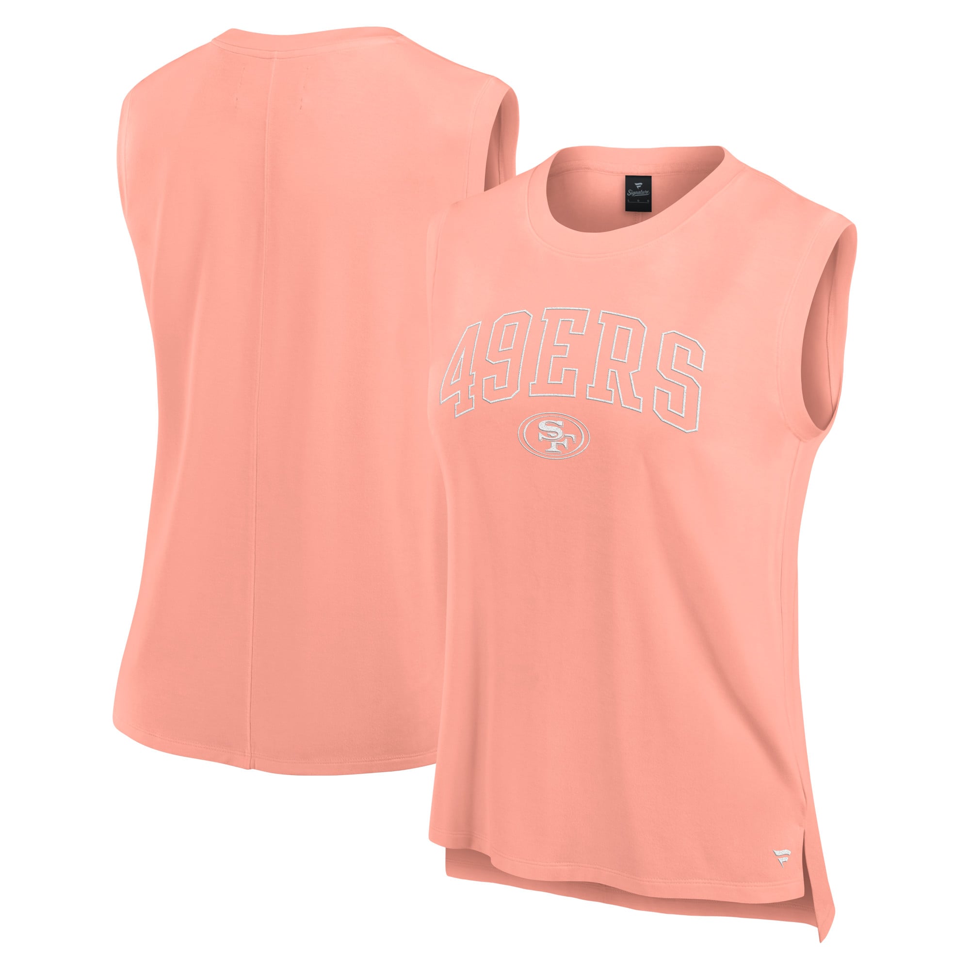 Women's Fanatics Coral San Francisco 49ers Studio Gym Tank Top: retailer-supplied image