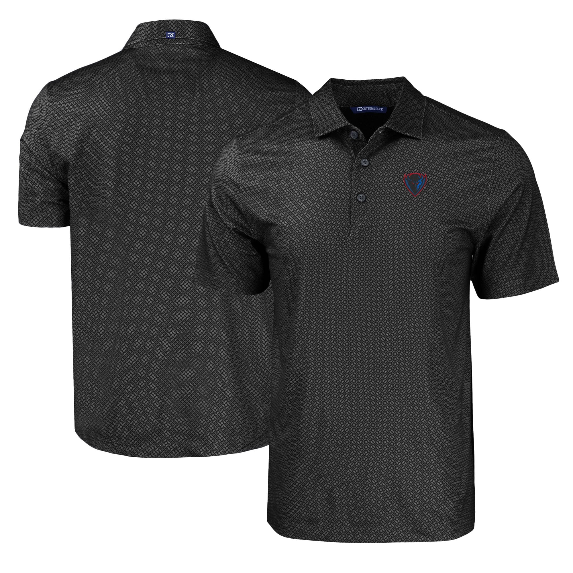 Men's Cutter & Buck Black DePaul Blue Demons Pike Eco Tonal Geo Print Stretch Recycled Polo