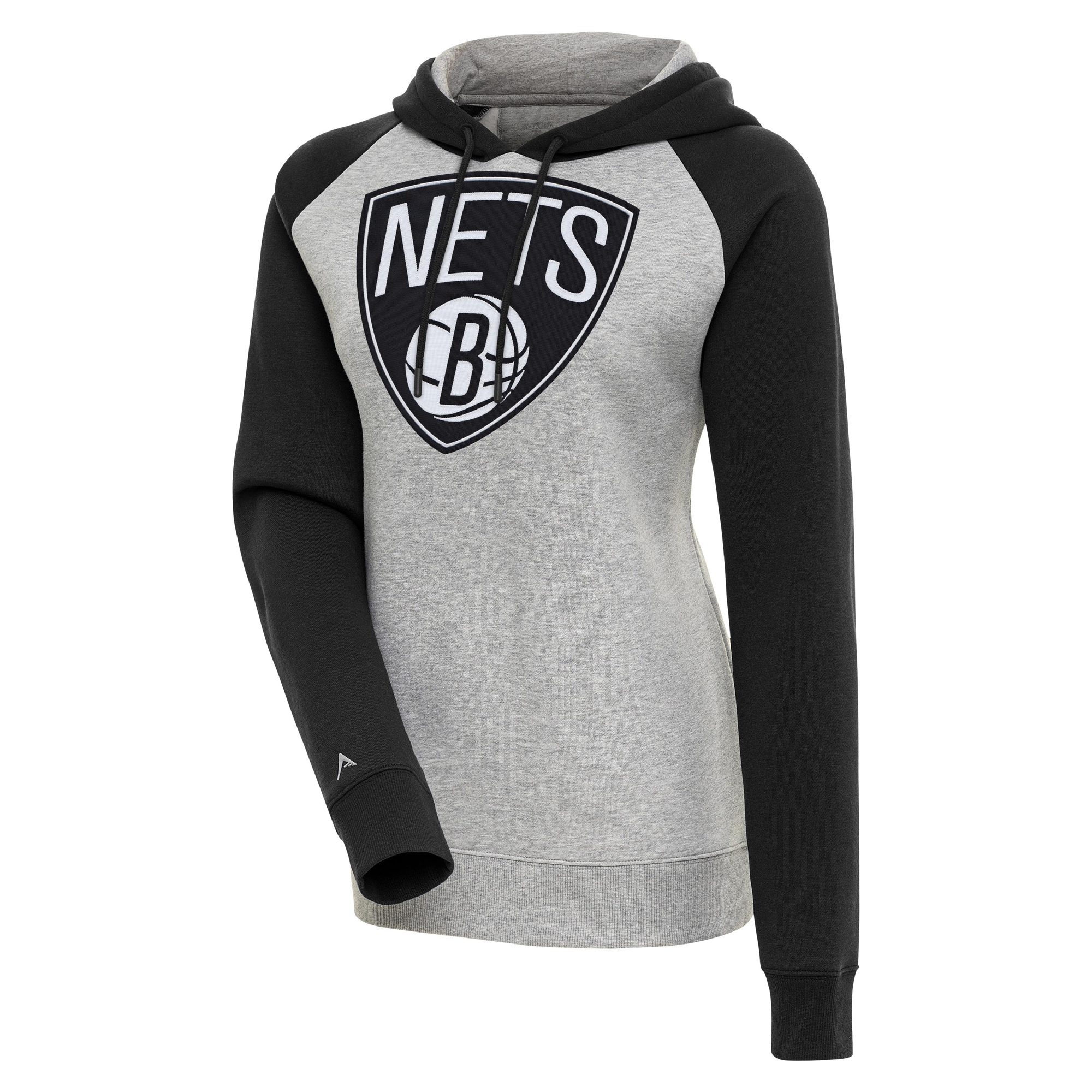 Women’s Antigua Heather Gray/Black Brooklyn Nets Victory Raglan Sleeve Pullover Hoodie Women’s Antigua Heather Gray/Black Brooklyn Nets Victory Raglan Sleeve Pullover Hoodie