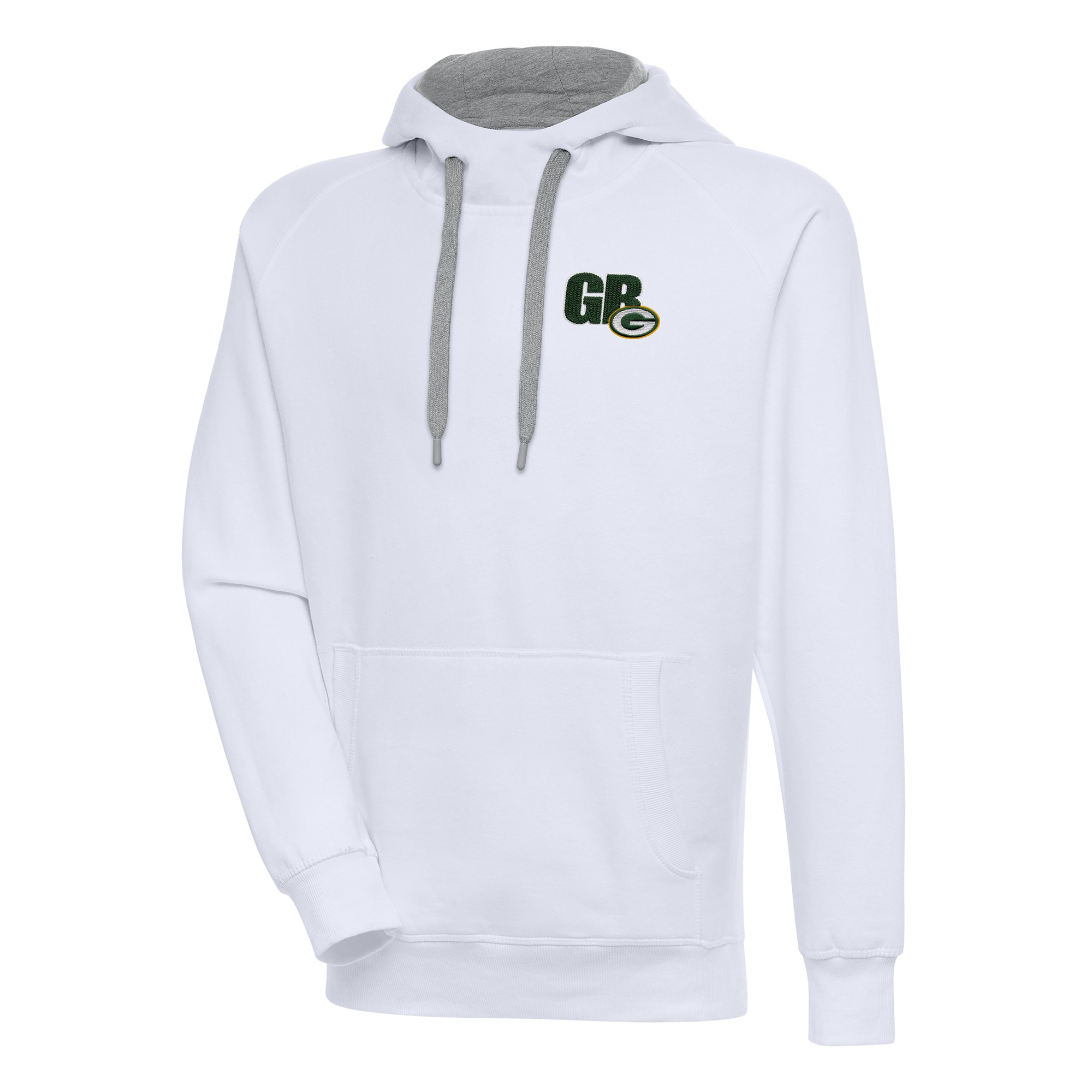 Men's Antigua White Green Bay Packers Victory Pullover Hoodie