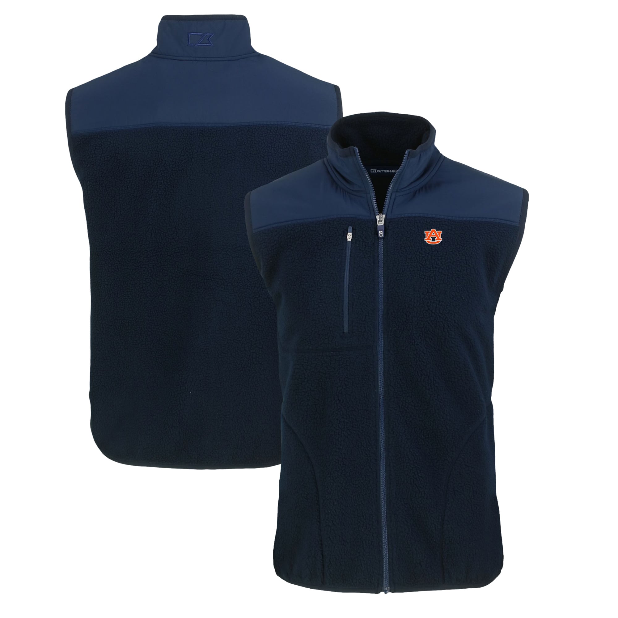 Men's Cutter & Buck  Navy Auburn Tigers Big & Tall Cascade Eco Sherpa Fleece Full-Zip Vest