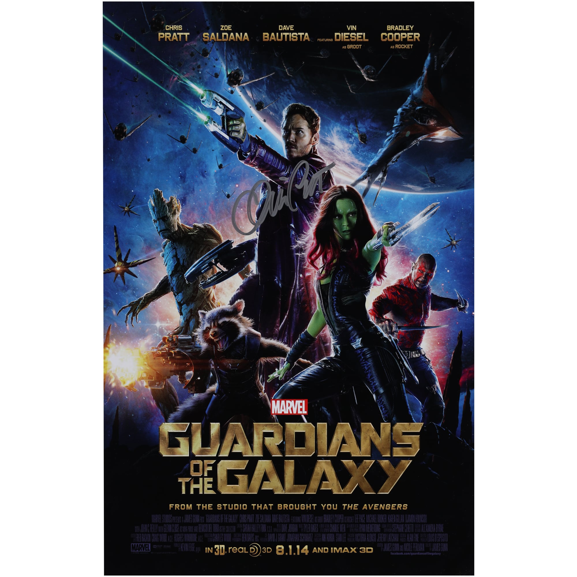 Chris Pratt Guardians of the Galaxy Autographed 11" x 17" Movie Poster