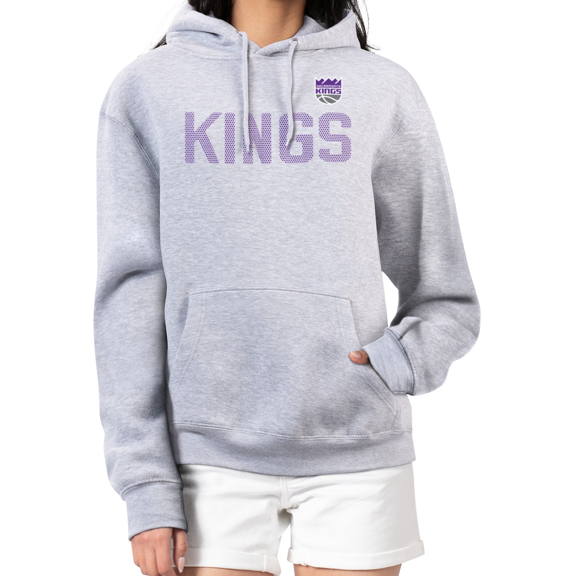 Women's G-III 4Her by Carl Banks Heather Gray Sacramento Kings Dot Print Pullover Hoodie
