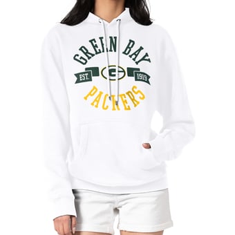 Women's G-III 4Her by Carl Banks White Green Bay Packers City Graphic Team Fleece Pullover Hoodie