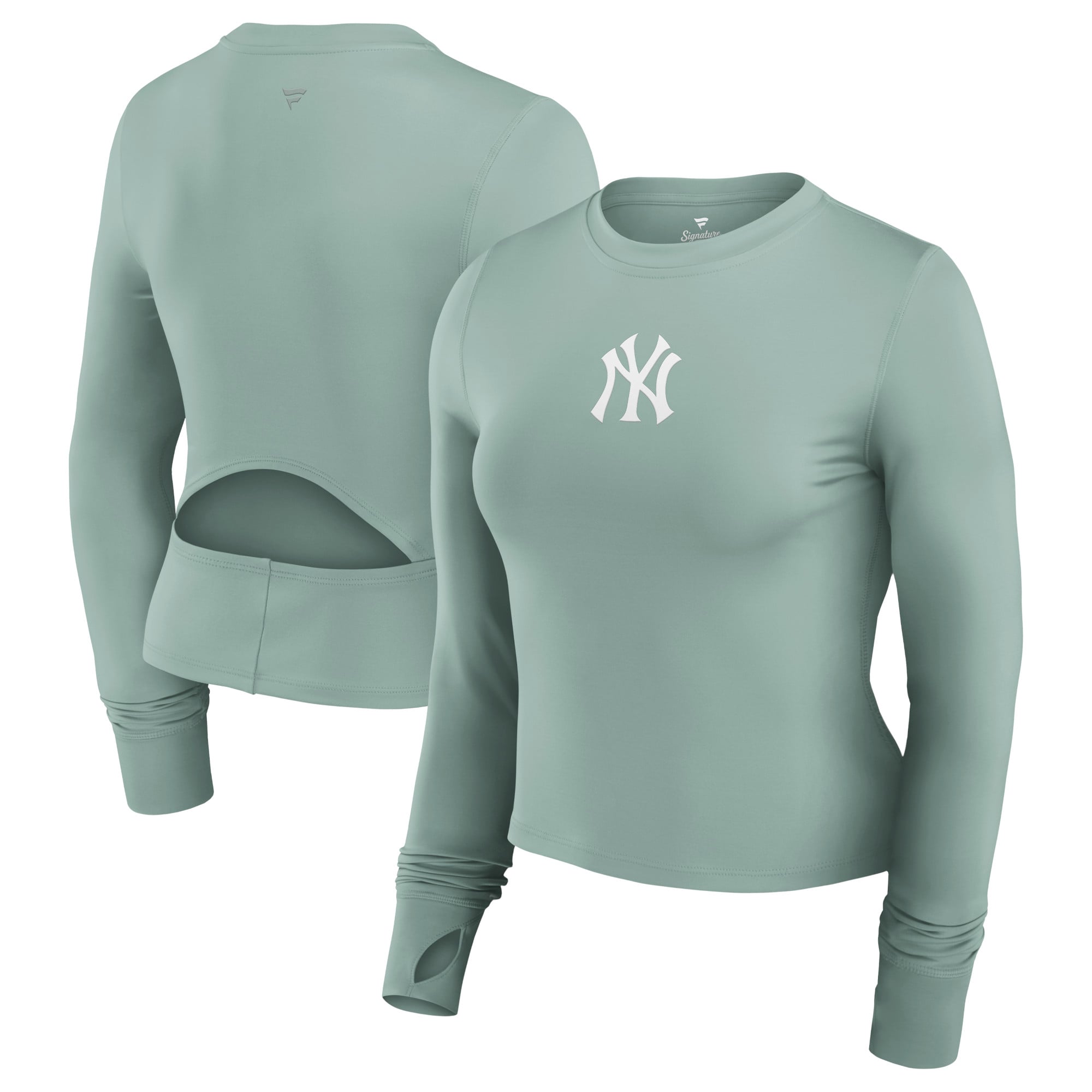 Women's Fanatics Green New York Yankees Studio Fitted Long Sleeve Gym Top: retailer-supplied image