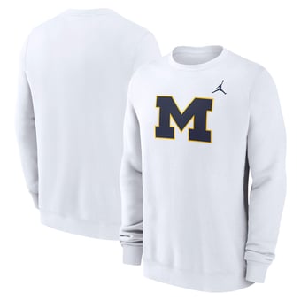 Men's Jordan Brand White Michigan Wolverines Primetime Fleece Pullover Sweatshirt