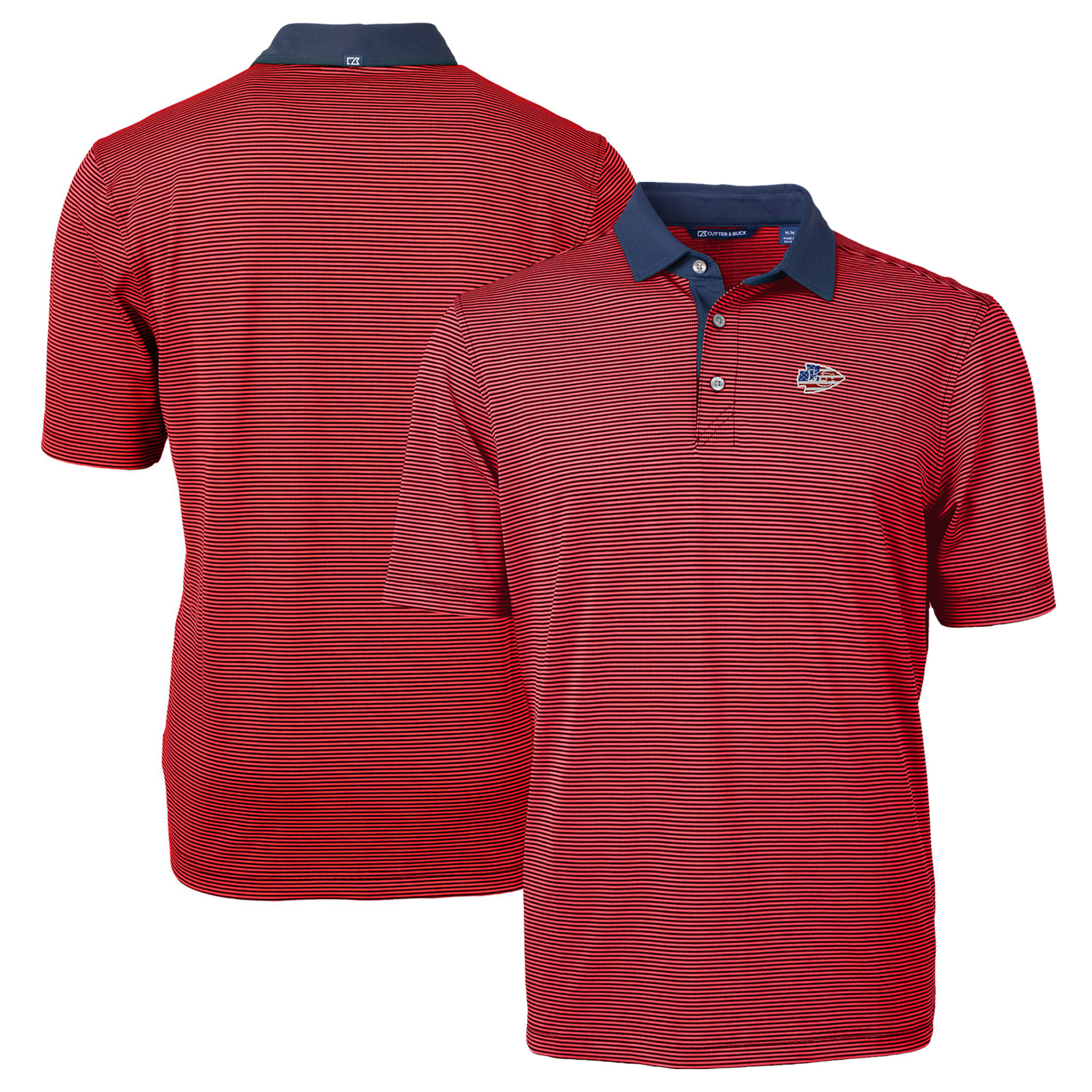 Men's Cutter & Buck Red/Navy Kansas City Chiefs Virtue Eco Pique Micro Stripe Recycled Polo