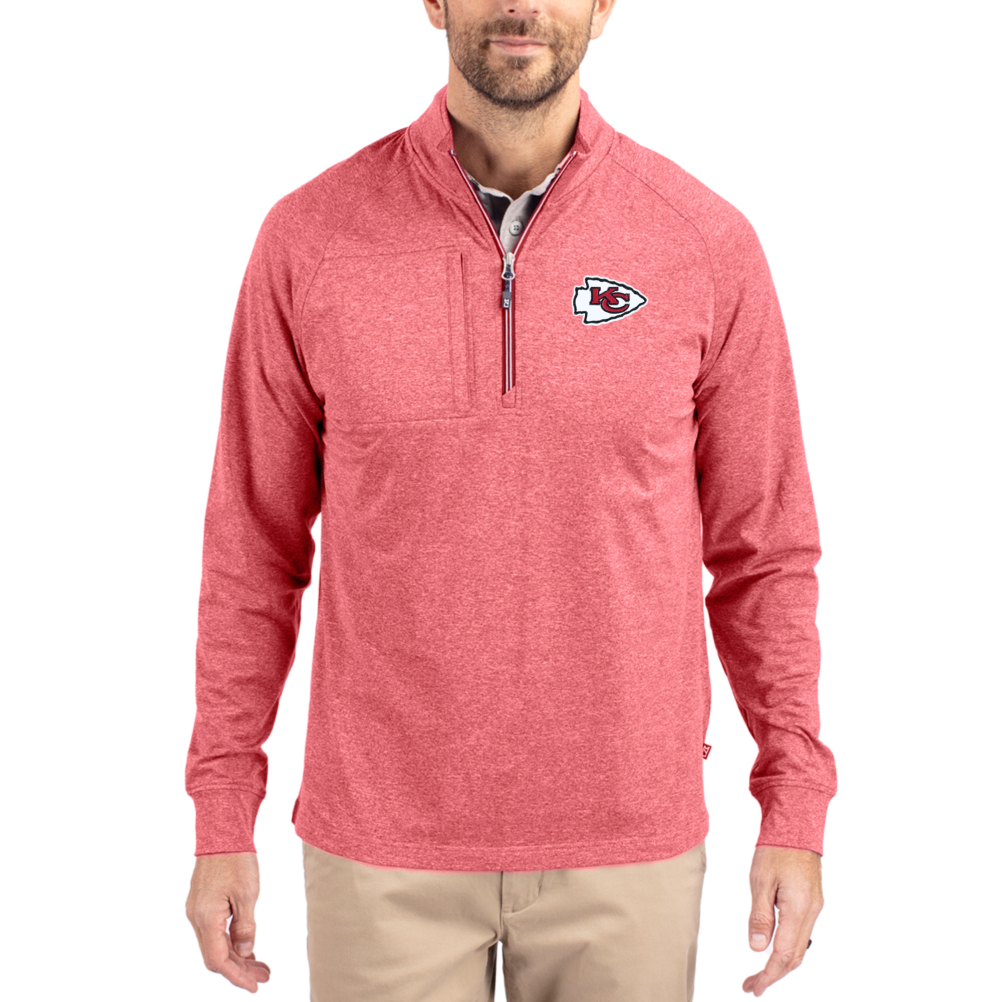 Men's Cutter & Buck Heather Red Kansas City Chiefs Adapt Eco Knit Quarter-Zip Pullover Top