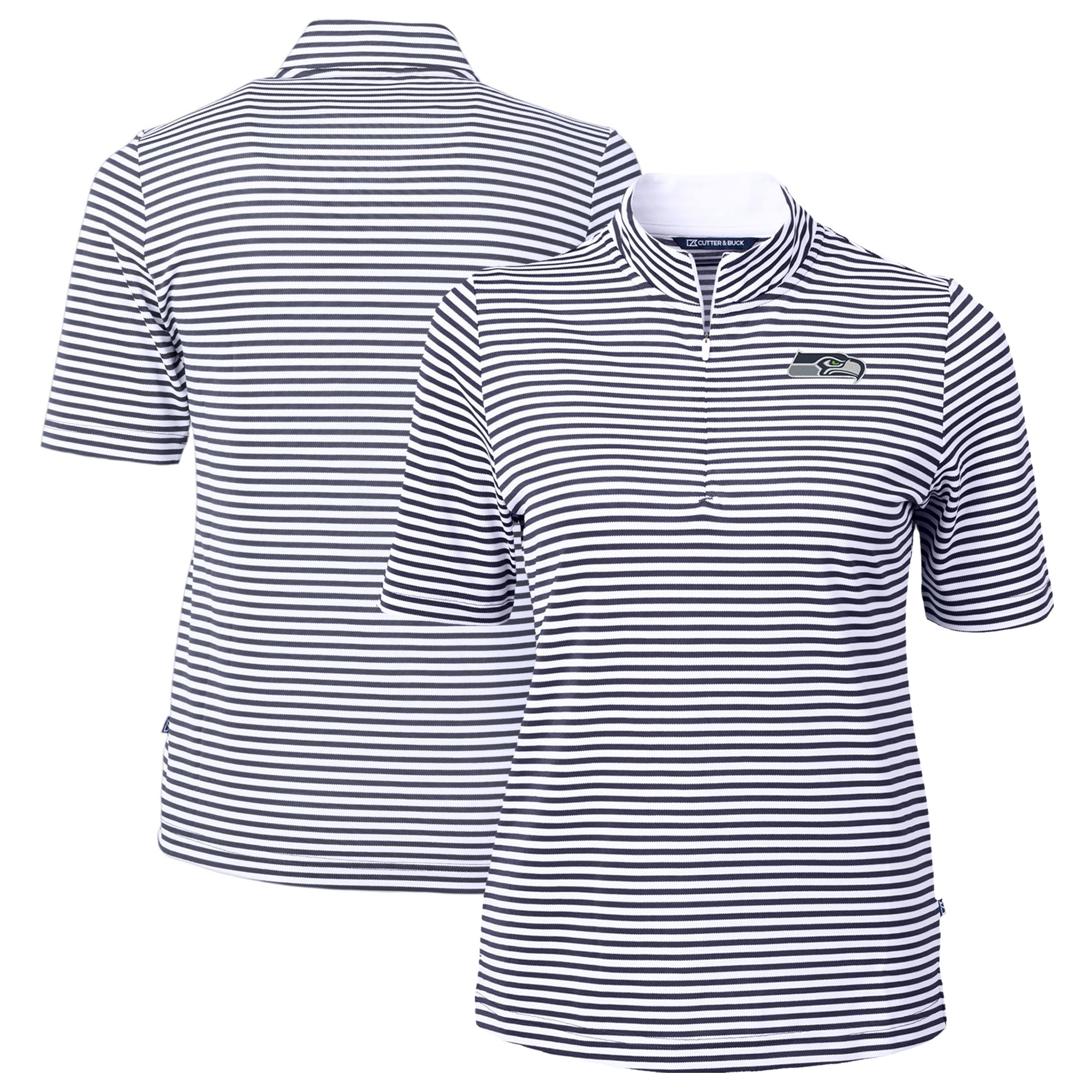 Women's Cutter & Buck Navy Seattle Seahawks DryTec Virtue Eco Pique Stripe Recycled Polo