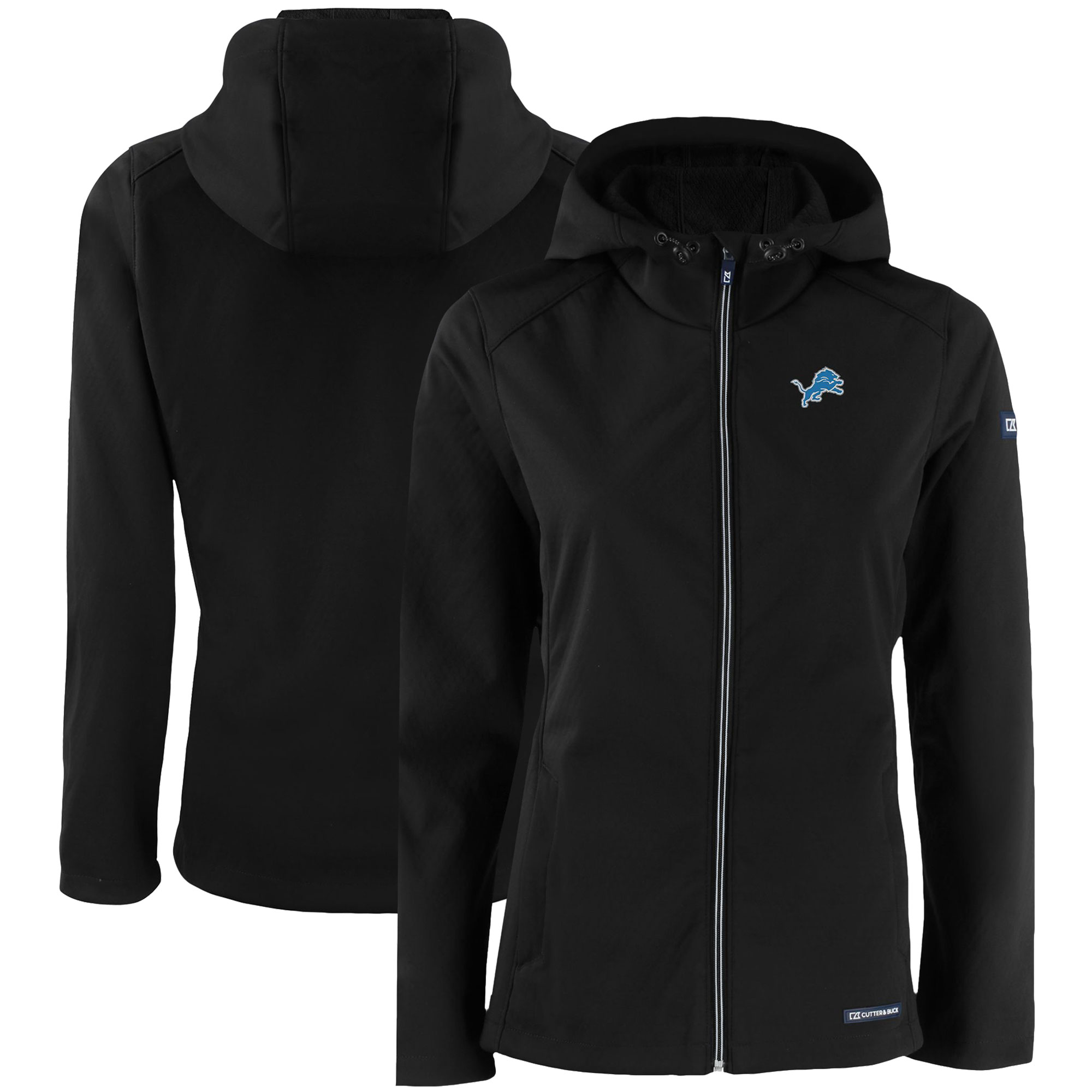 Women's Cutter & Buck Black Detroit Lions Evoke Eco Softshell Recycled Full-Zip Hooded Jacket