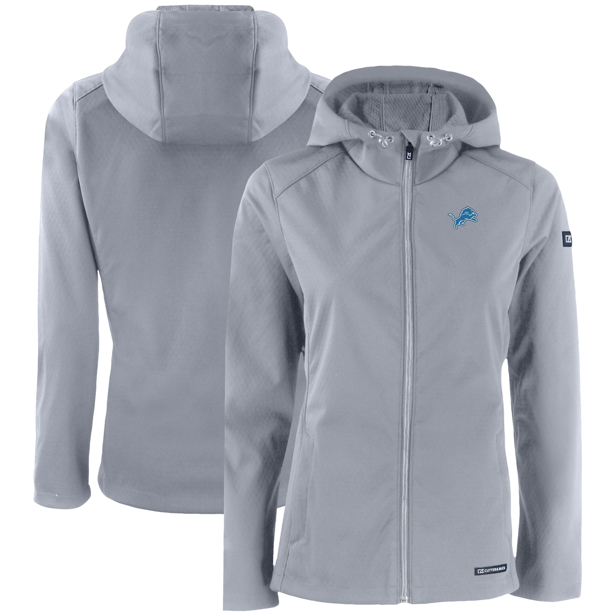 Women's Cutter & Buck Gray Detroit Lions Evoke Eco Softshell Recycled Full-Zip Hooded Jacket