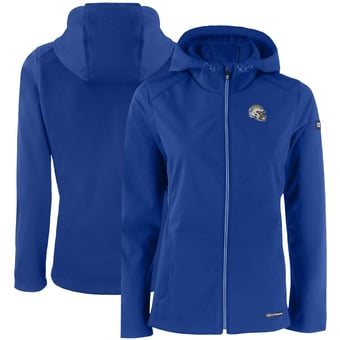 Women's Cutter & Buck Blue Los Angeles Chargers Evoke Eco Softshell Recycled Full-Zip Hooded Jacket