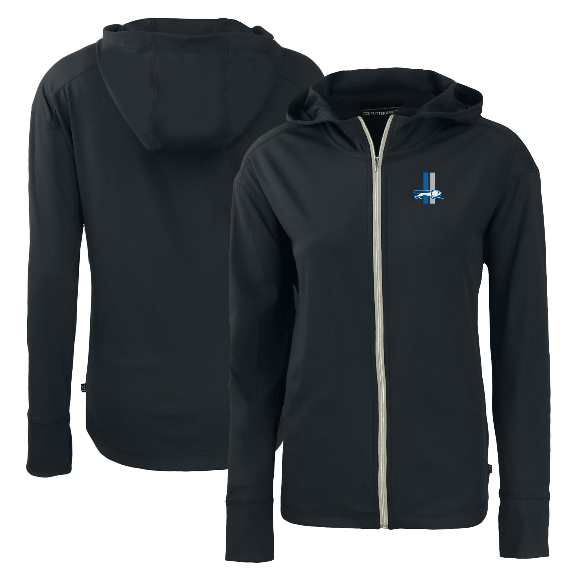 Women's Cutter & Buck Black Detroit Lions Throwback Daybreak Eco Recycled Half-Zip Hoodie