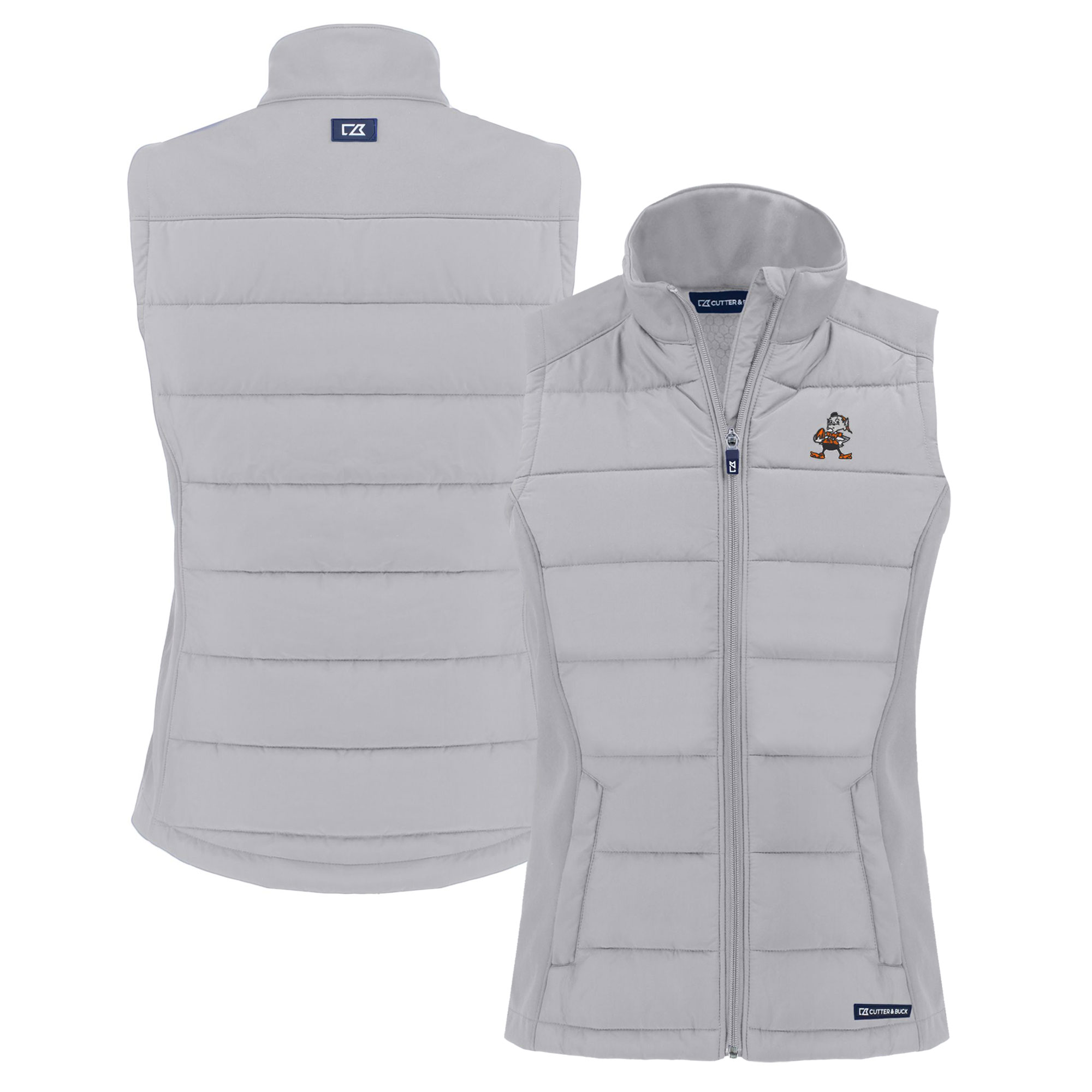 Women's Cutter & Buck Gray Cleveland Browns Throwback Evoke Hybrid Eco Softshell Recycled Full-Zip Vest
