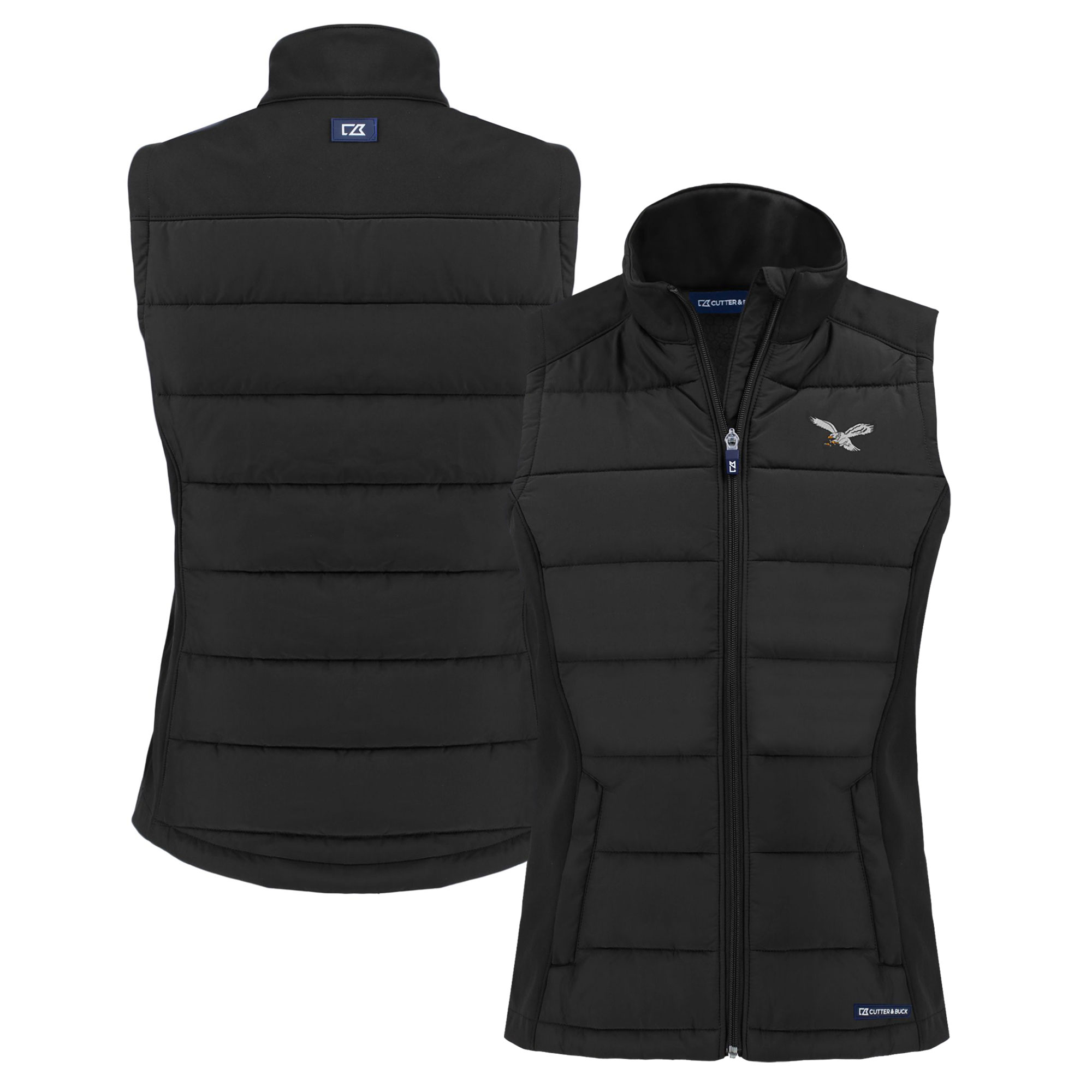 Women's Cutter & Buck Black Philadelphia Eagles Throwback Evoke Hybrid Eco Softshell Recycled Full-Zip Vest